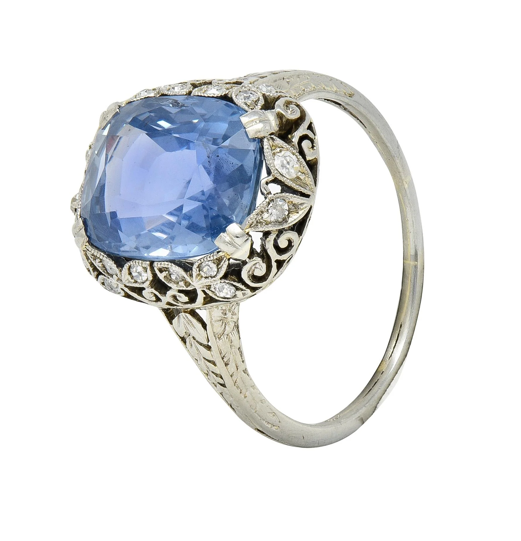 Edwardian 5.15 CTW No Heat Ceylon Sapphire Diamond Platinum Antique Ring GIA - Image 9