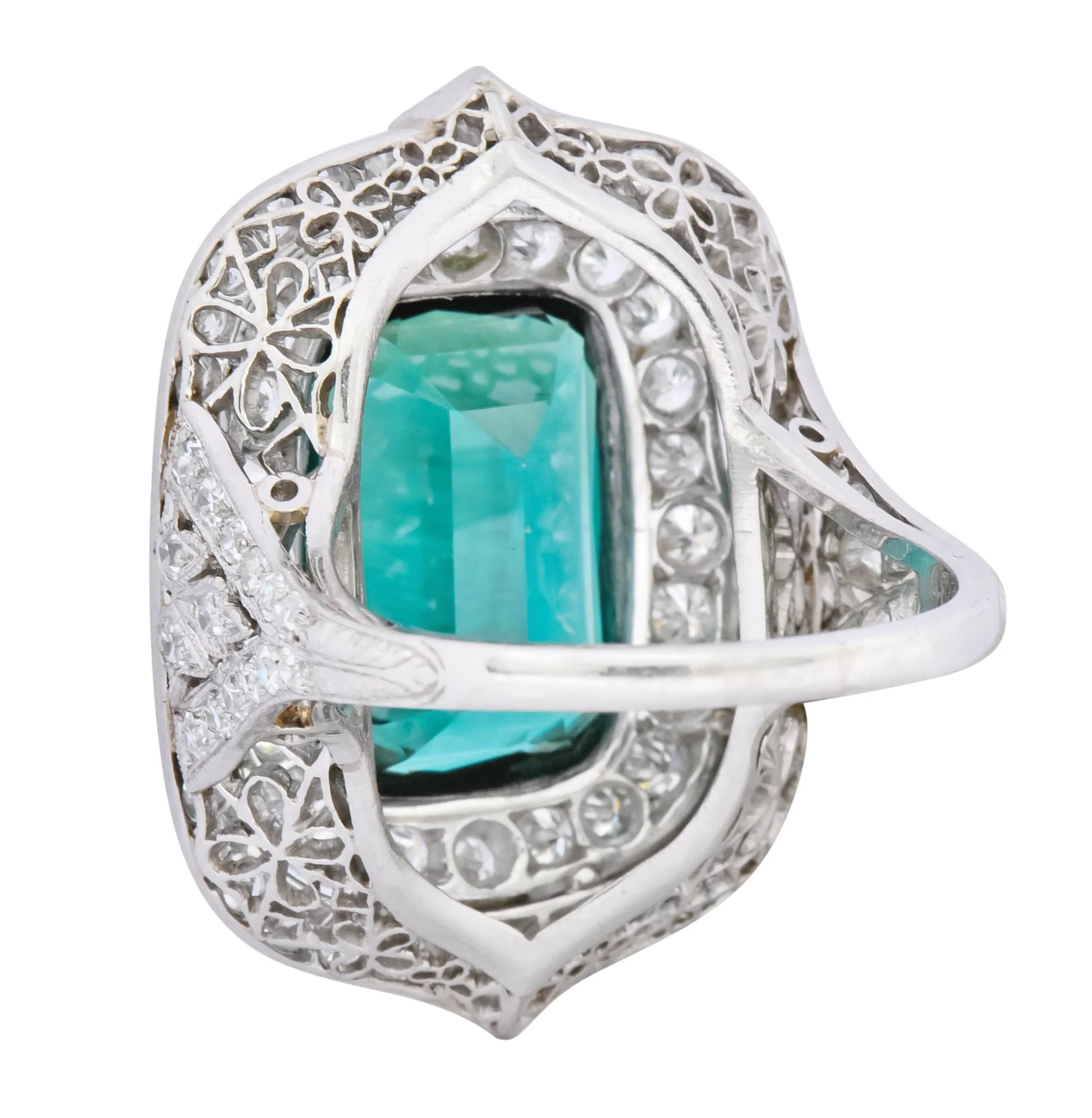 Edwardian 9.90 CTW Green Tourmaline Diamond Platinum Belle Epoque Ring - Image 10