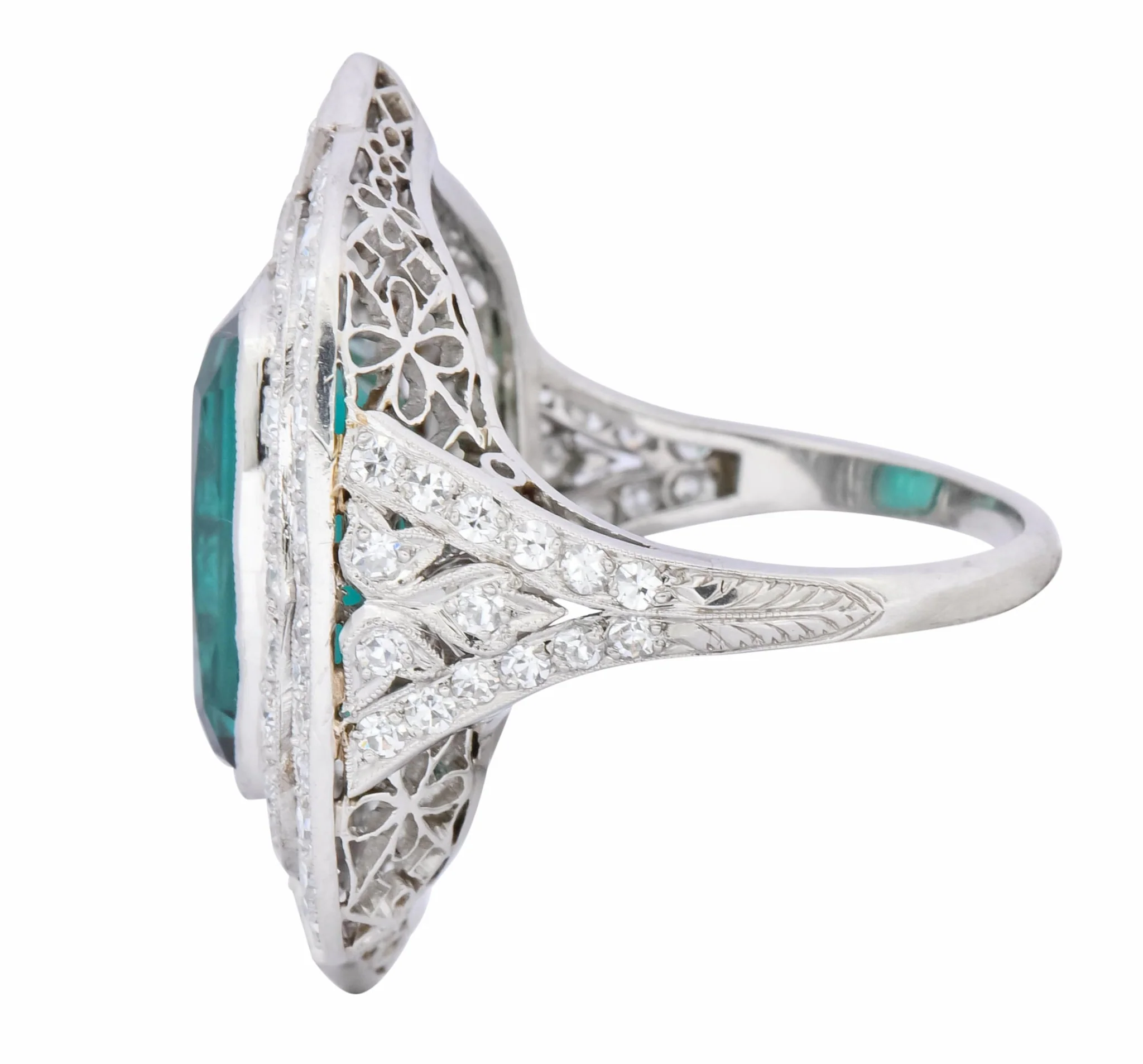 Edwardian 9.90 CTW Green Tourmaline Diamond Platinum Belle Epoque Ring - Image 5