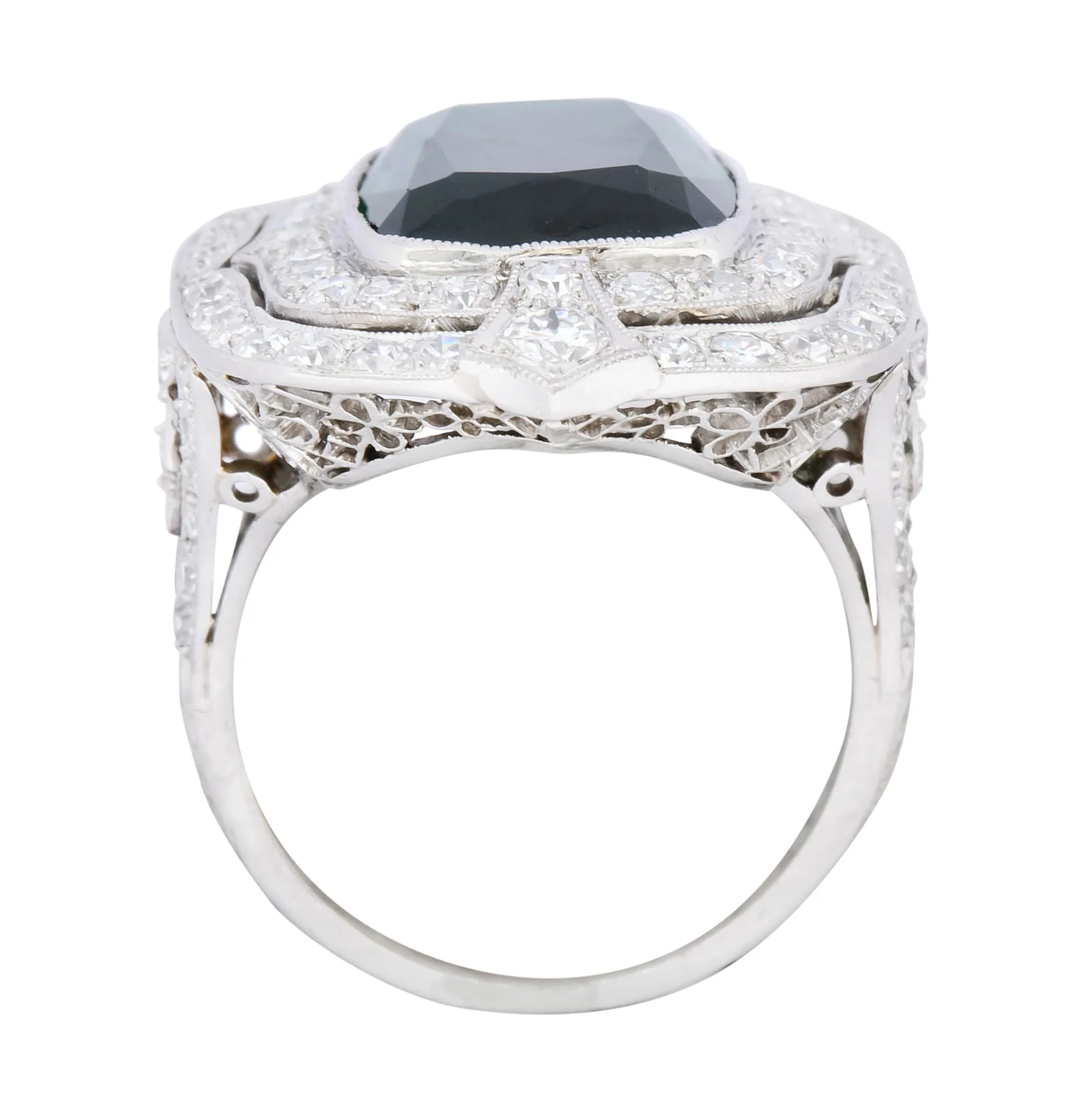 Edwardian 9.90 CTW Green Tourmaline Diamond Platinum Belle Epoque Ring - Image 8