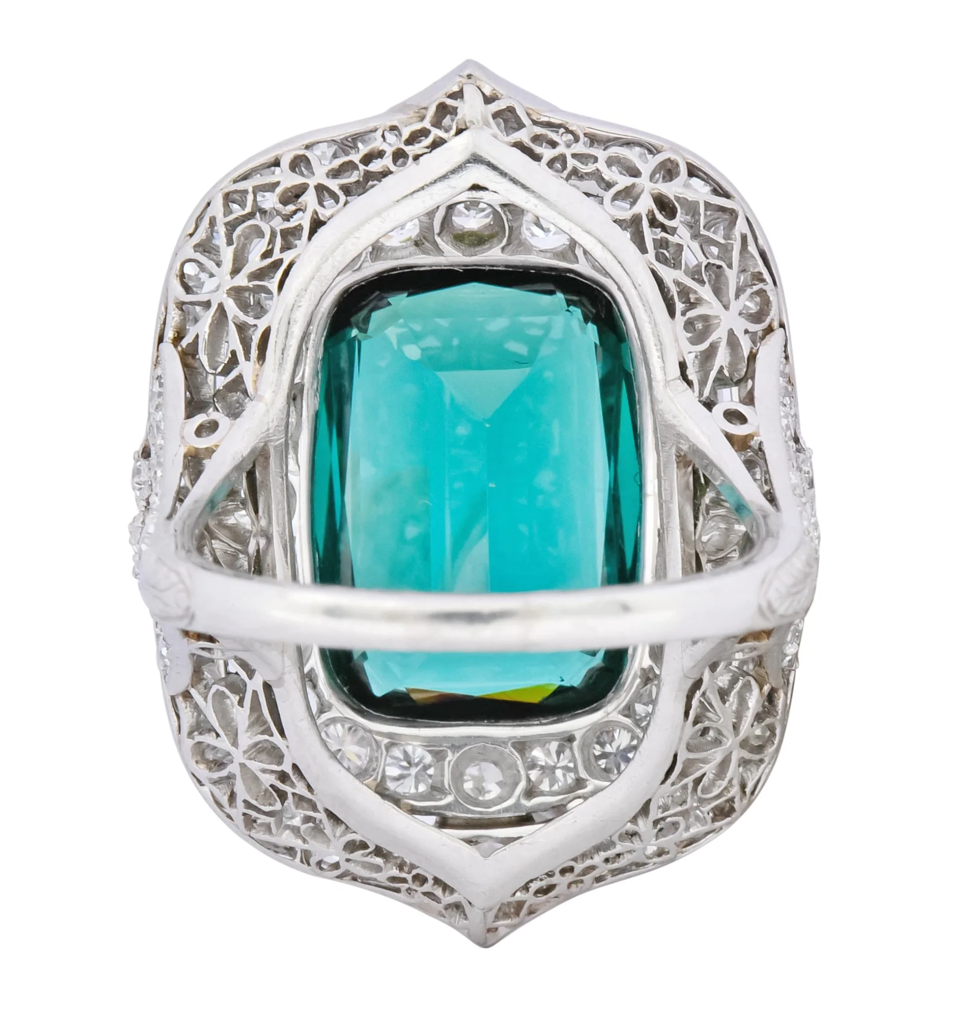 Edwardian 9.90 CTW Green Tourmaline Diamond Platinum Belle Epoque Ring - Image 9
