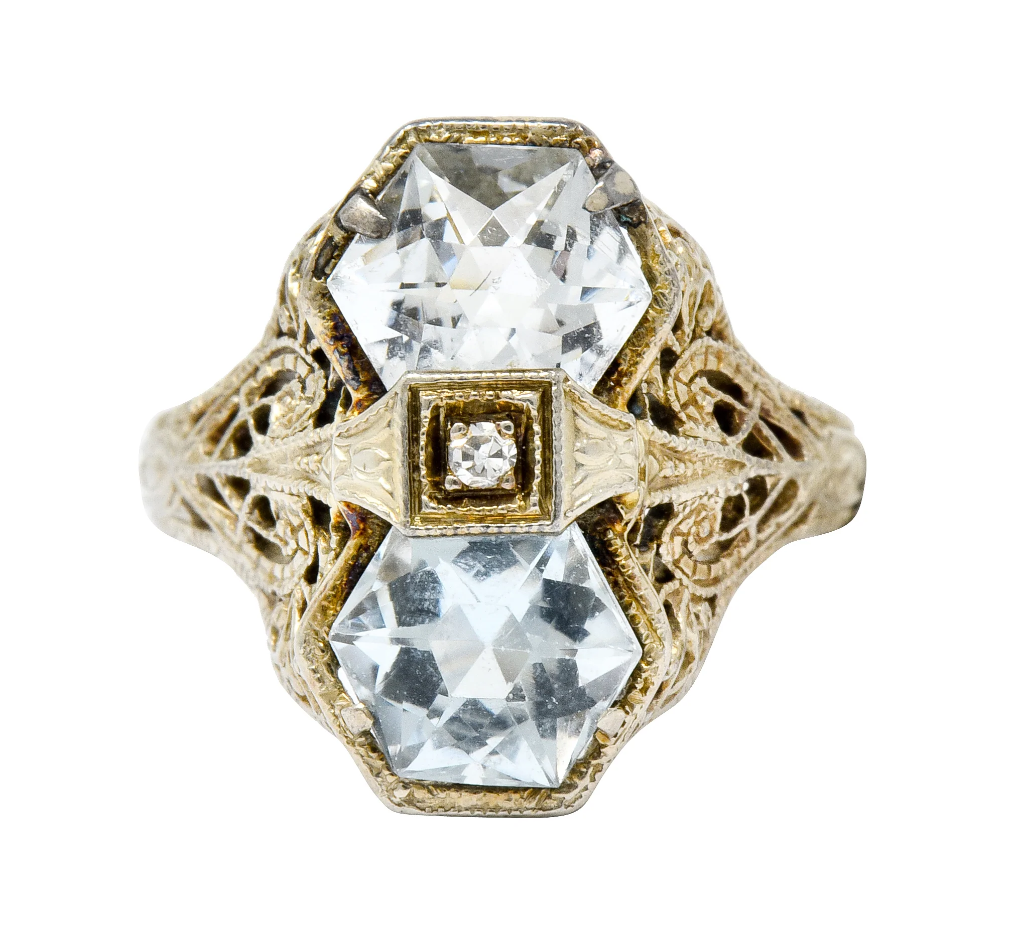 Edwardian Aquamarine Diamond 14 Karat White Gold Dinner Ring