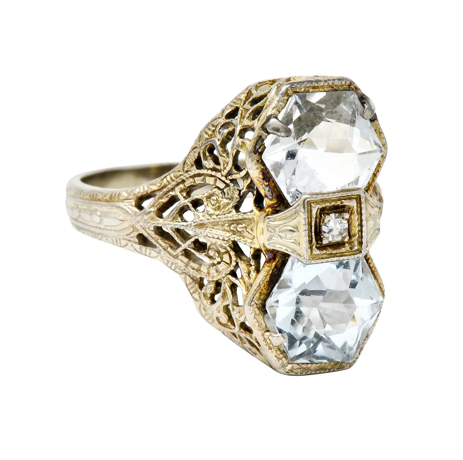 Edwardian Aquamarine Diamond 14 Karat White Gold Dinner Ring - Image 2