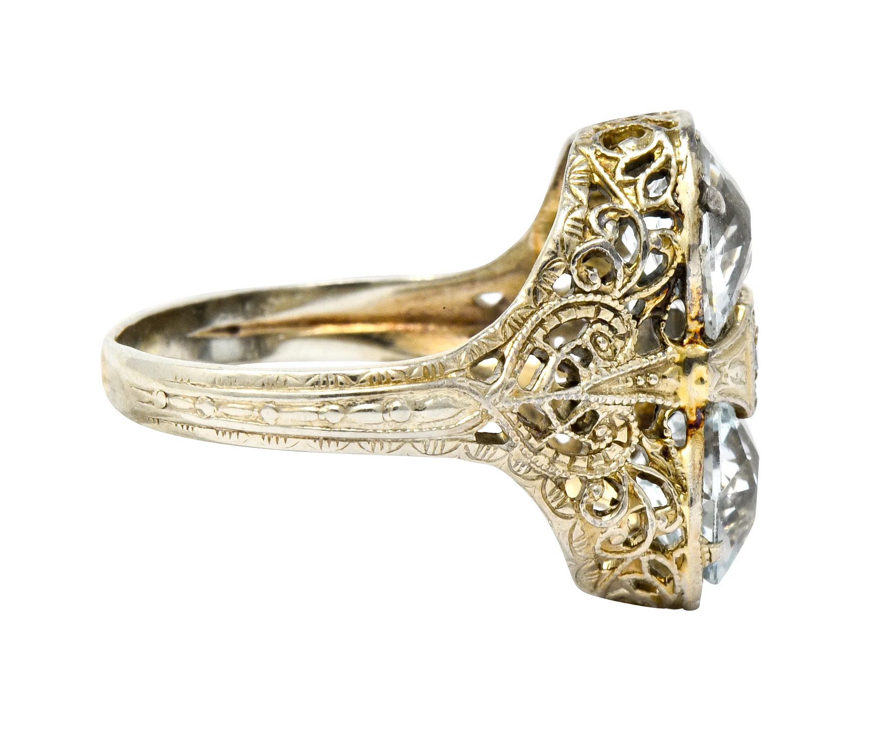 Edwardian Aquamarine Diamond 14 Karat White Gold Dinner Ring - Image 3