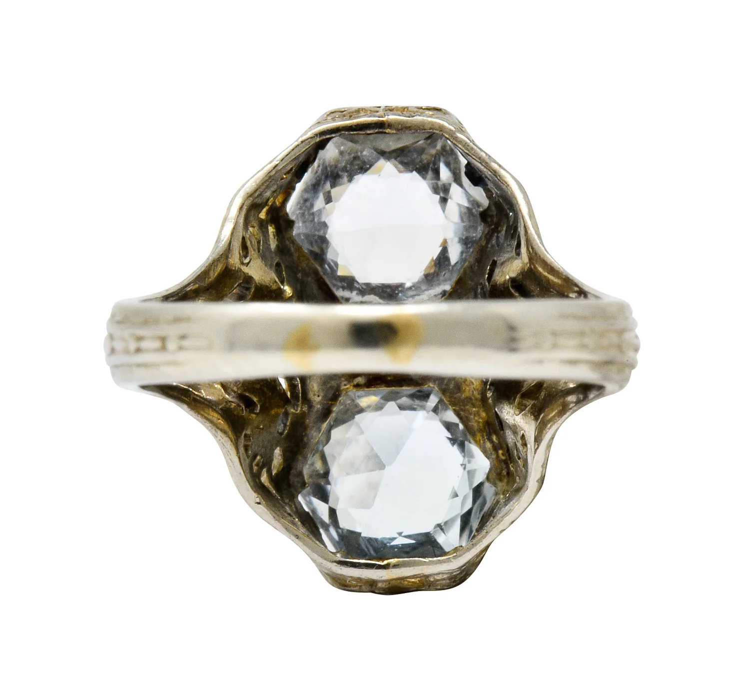 Edwardian Aquamarine Diamond 14 Karat White Gold Dinner Ring - Image 4