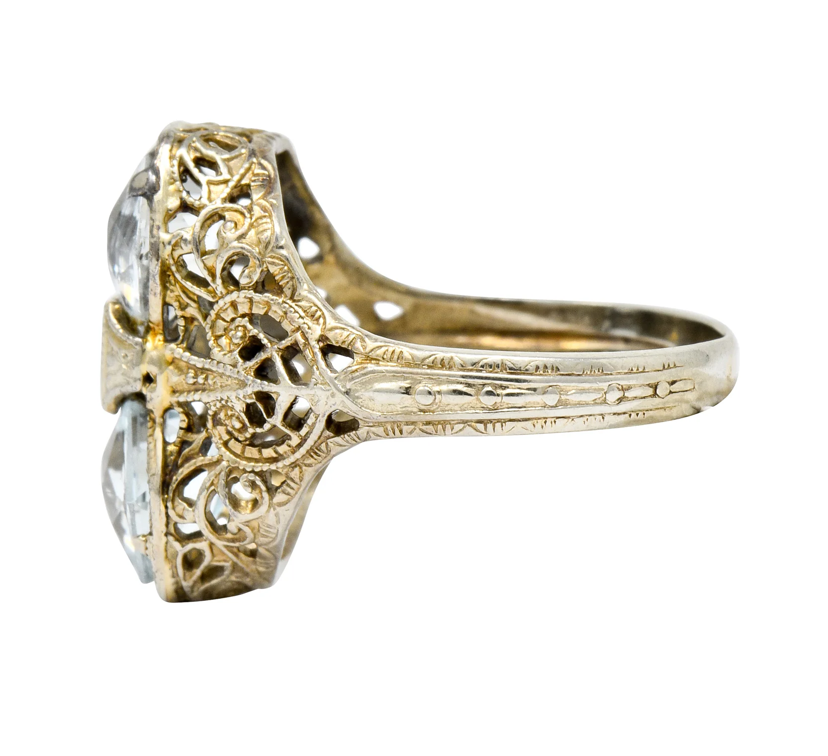 Edwardian Aquamarine Diamond 14 Karat White Gold Dinner Ring - Image 5