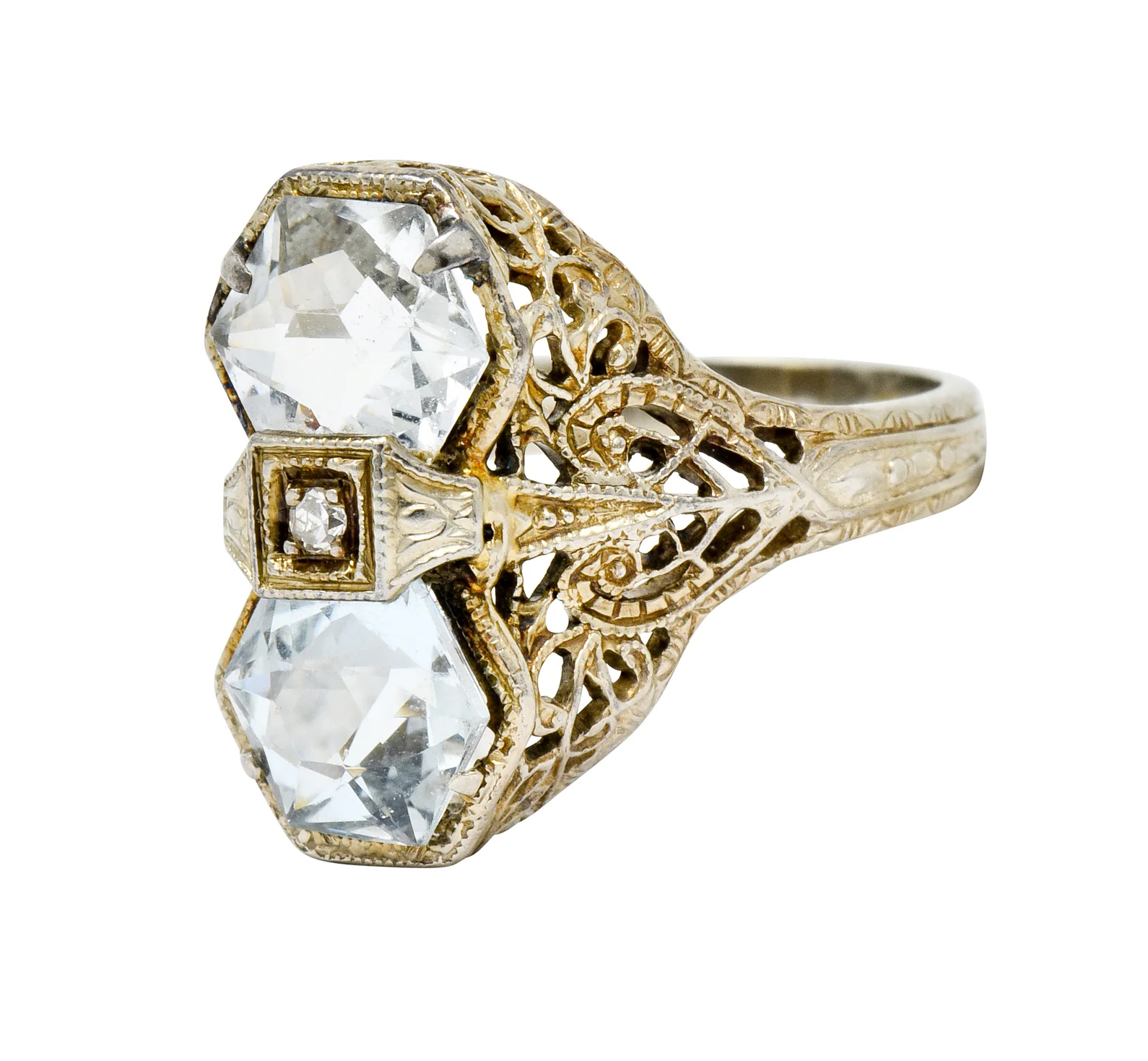 Edwardian Aquamarine Diamond 14 Karat White Gold Dinner Ring - Image 6