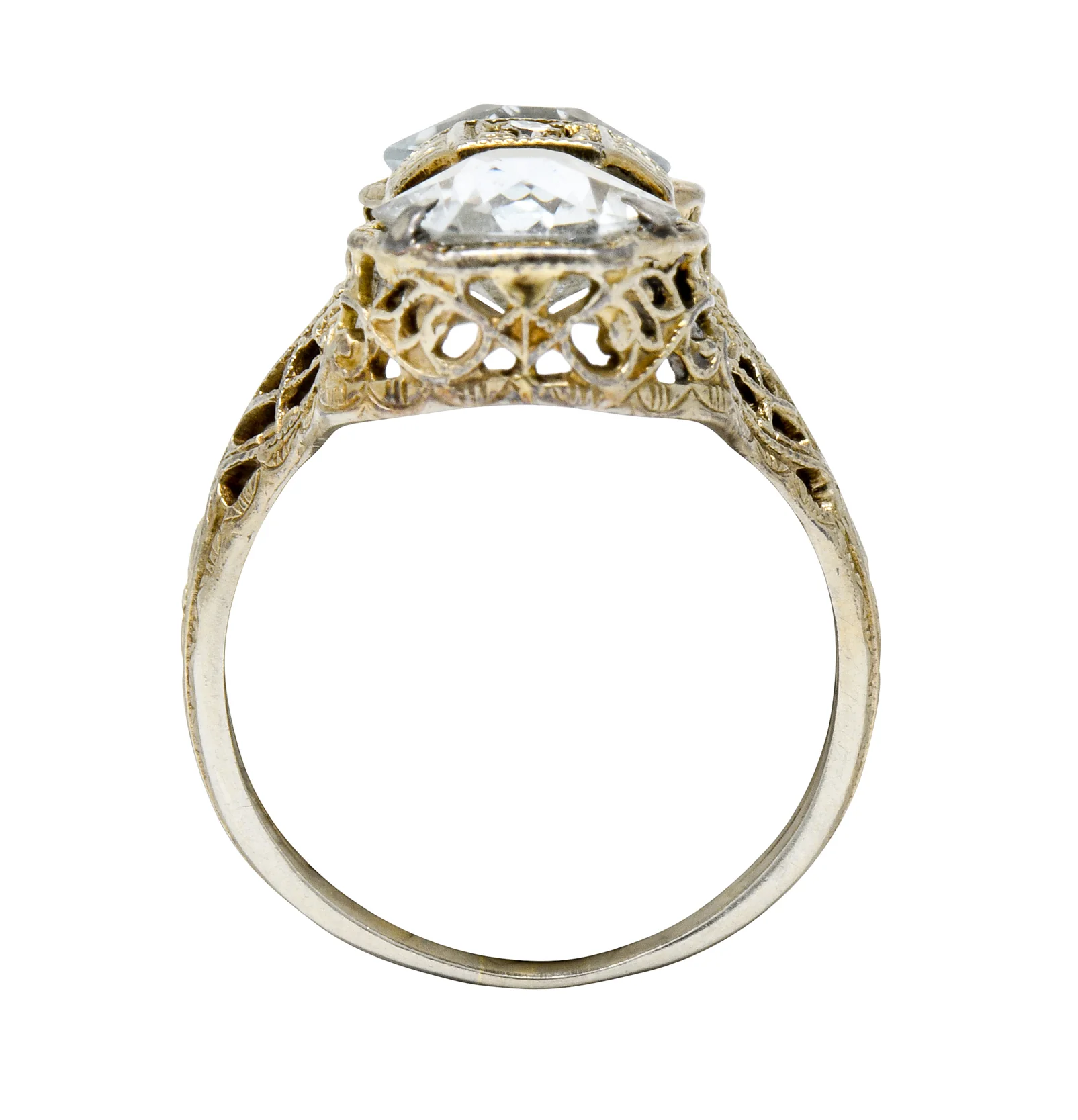 Edwardian Aquamarine Diamond 14 Karat White Gold Dinner Ring - Image 7