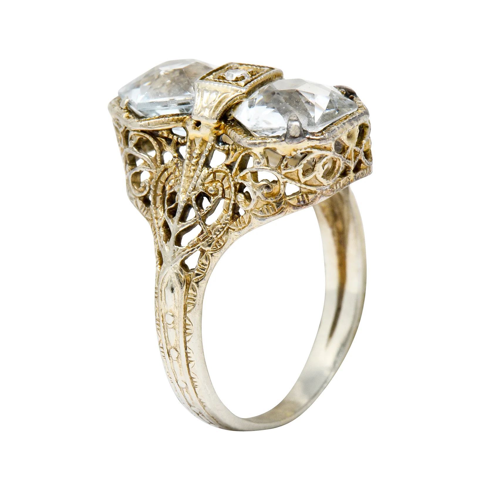 Edwardian Aquamarine Diamond 14 Karat White Gold Dinner Ring - Image 8