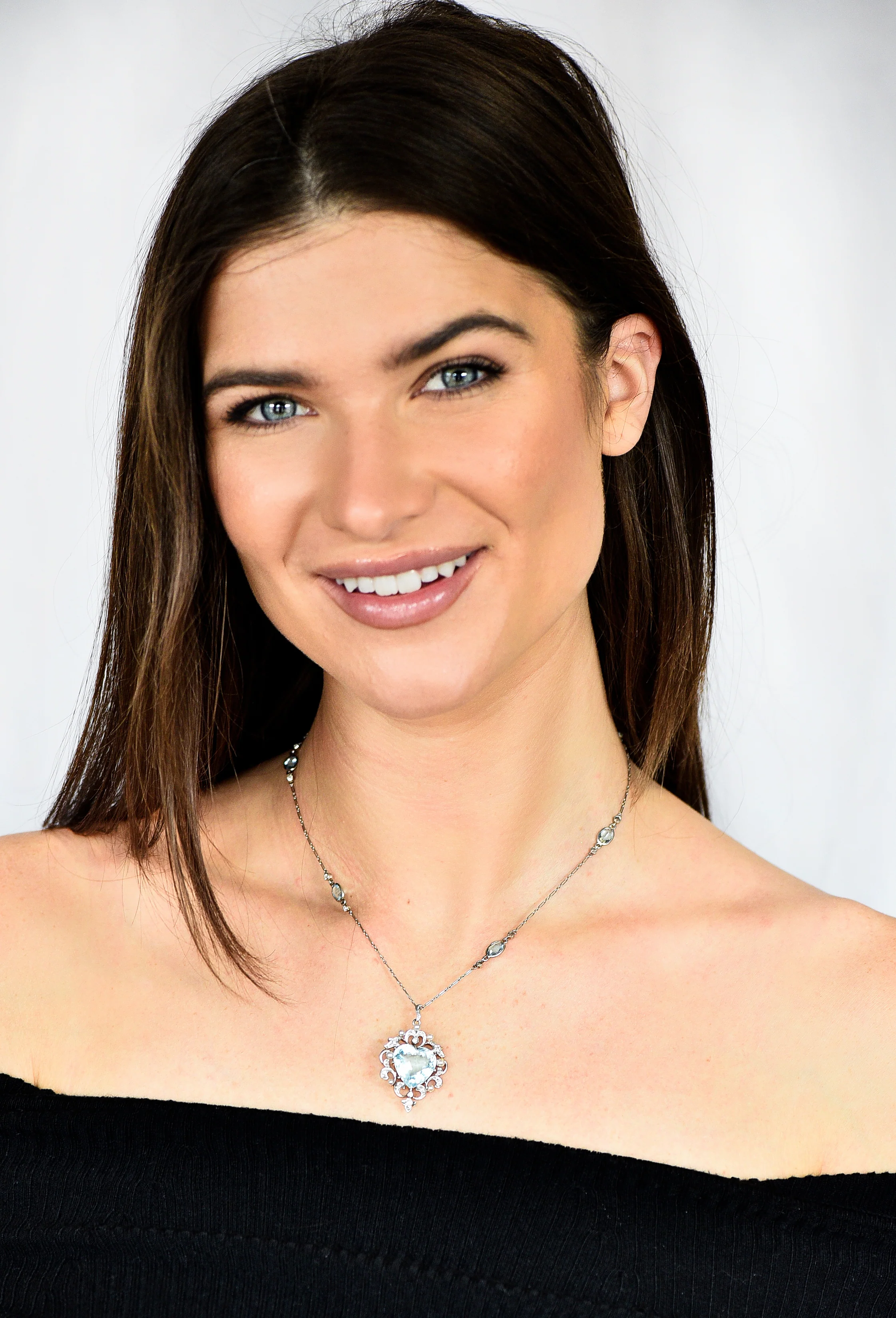 Edwardian Aquamarine Diamond Pearl Platinum-Topped 14 Karat Yellow Gold Heart Antique Pendant Station Necklace - Image 10