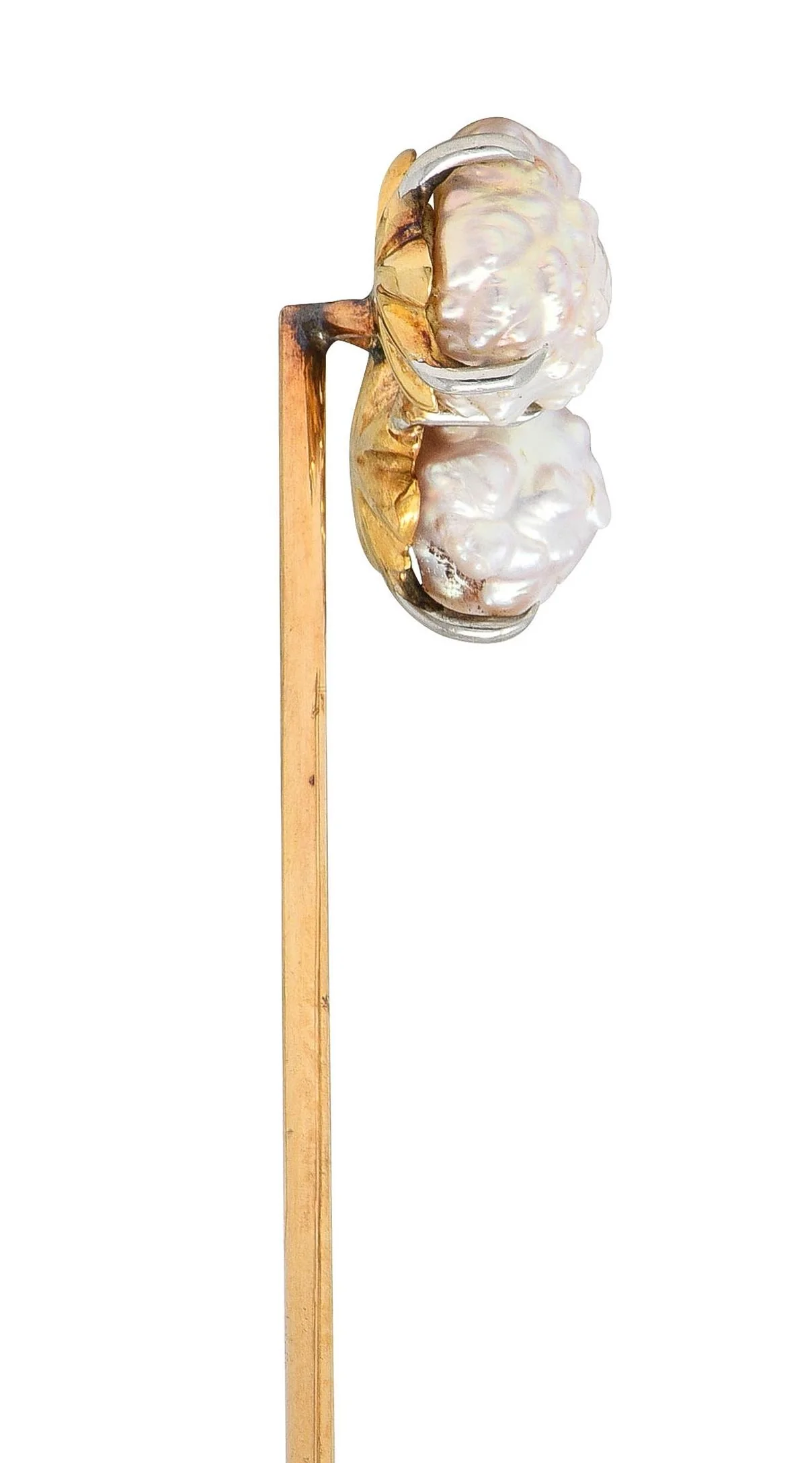 Edwardian Baroque Pearl Diamond Platinum 14 Karat Gold Antique Stickpin - Image 3