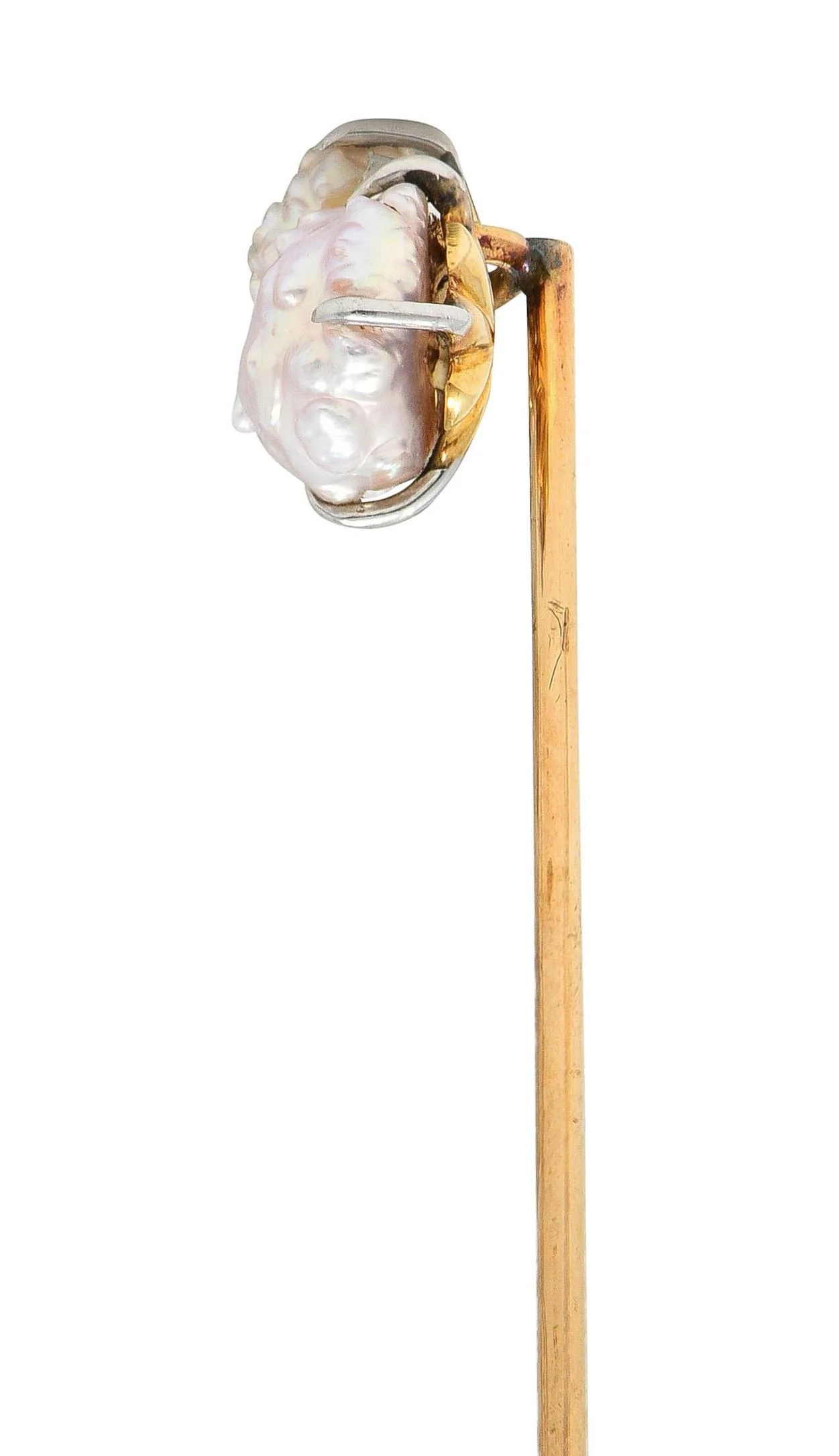 Edwardian Baroque Pearl Diamond Platinum 14 Karat Gold Antique Stickpin - Image 5