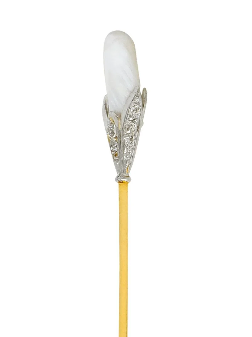 Edwardian Baroque Pearl Diamond Platinum Gold Stickpin - Image 5