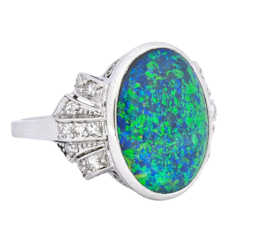 Edwardian Black Opal Diamond Platinum Cocktail Ring - Image 2