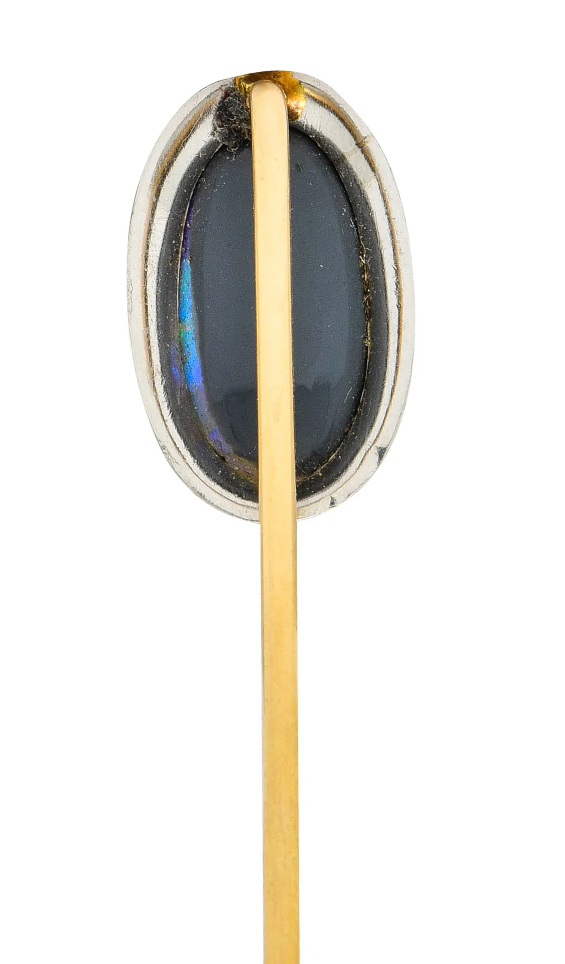 Edwardian Black Opal Platinum 14 Karat Gold Scrolled Stickpin - Image 4