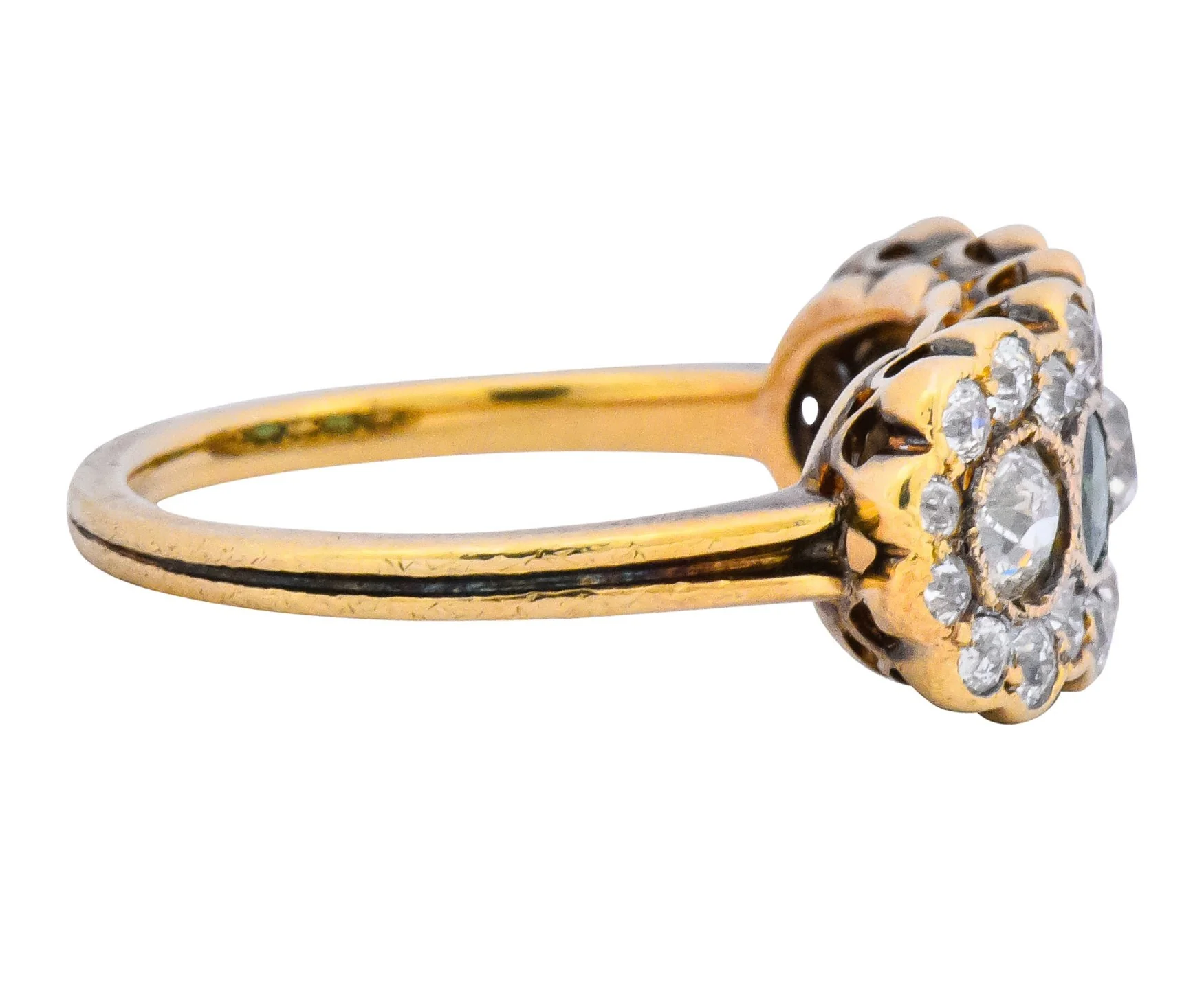 Edwardian Bridger 1.60 CTW Diamond Emerald 18 Karat Gold Cluster Anniversary Ring - Image 2