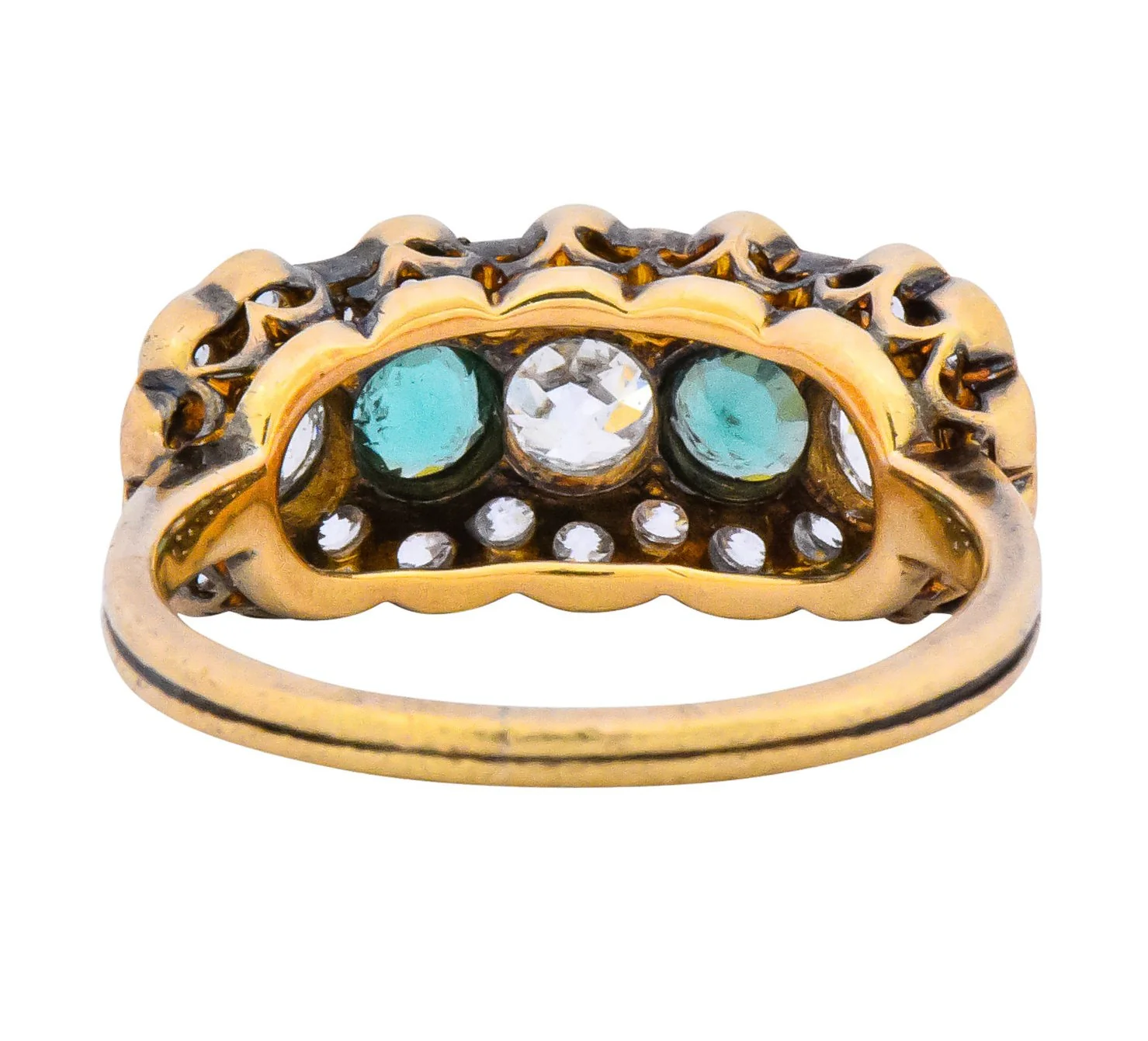 Edwardian Bridger 1.60 CTW Diamond Emerald 18 Karat Gold Cluster Anniversary Ring - Image 3