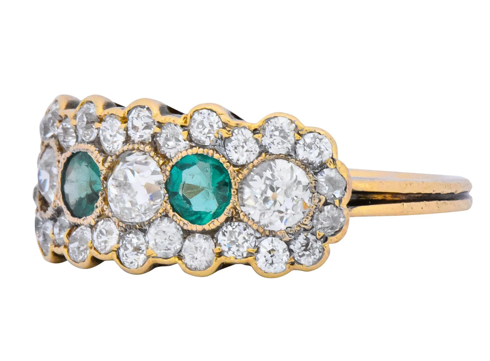 Edwardian Bridger 1.60 CTW Diamond Emerald 18 Karat Gold Cluster Anniversary Ring - Image 5