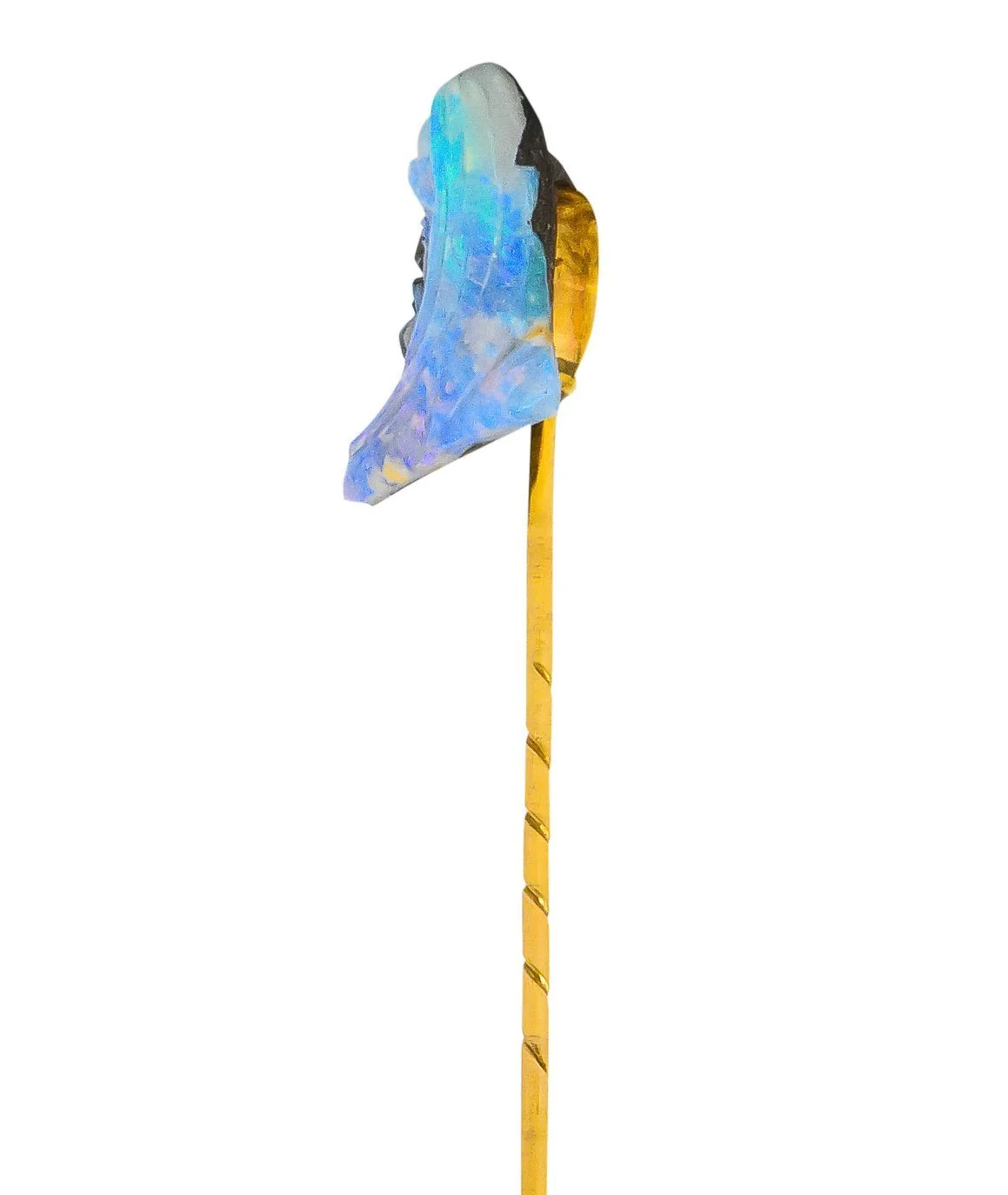 Edwardian Carved Boulder Opal 14 Karat Gold Cameo Stickpin - Image 3