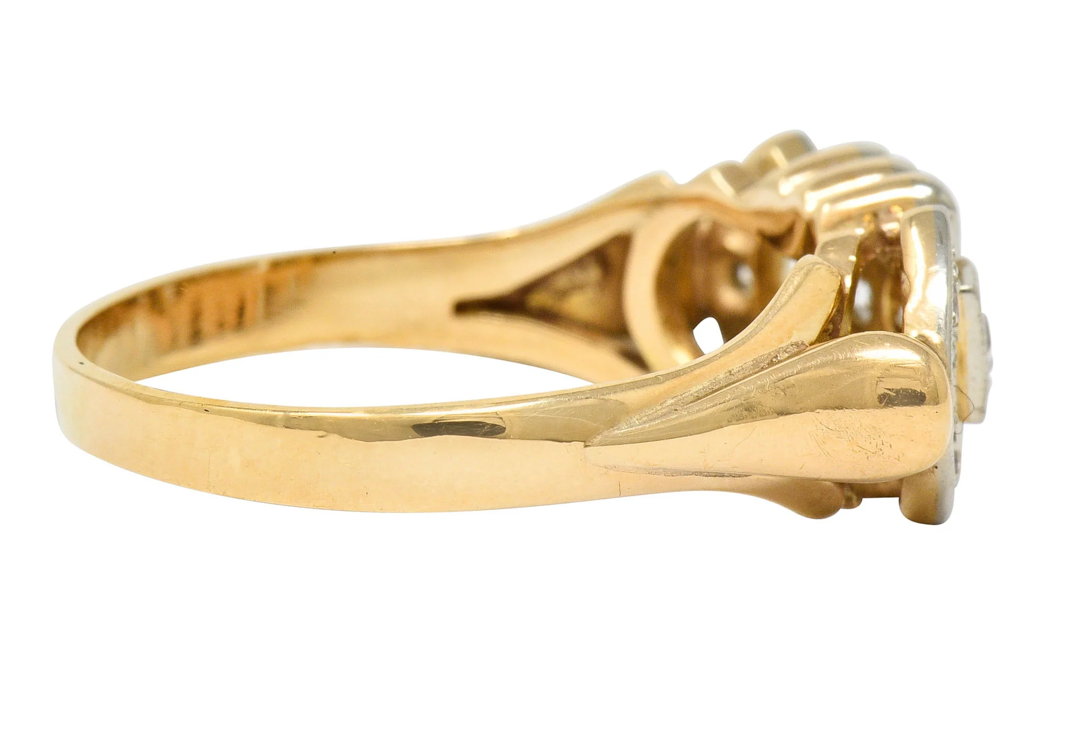 Edwardian Diamond 14 Karat Two-Tone Gold Dinner Ring - Image 3
