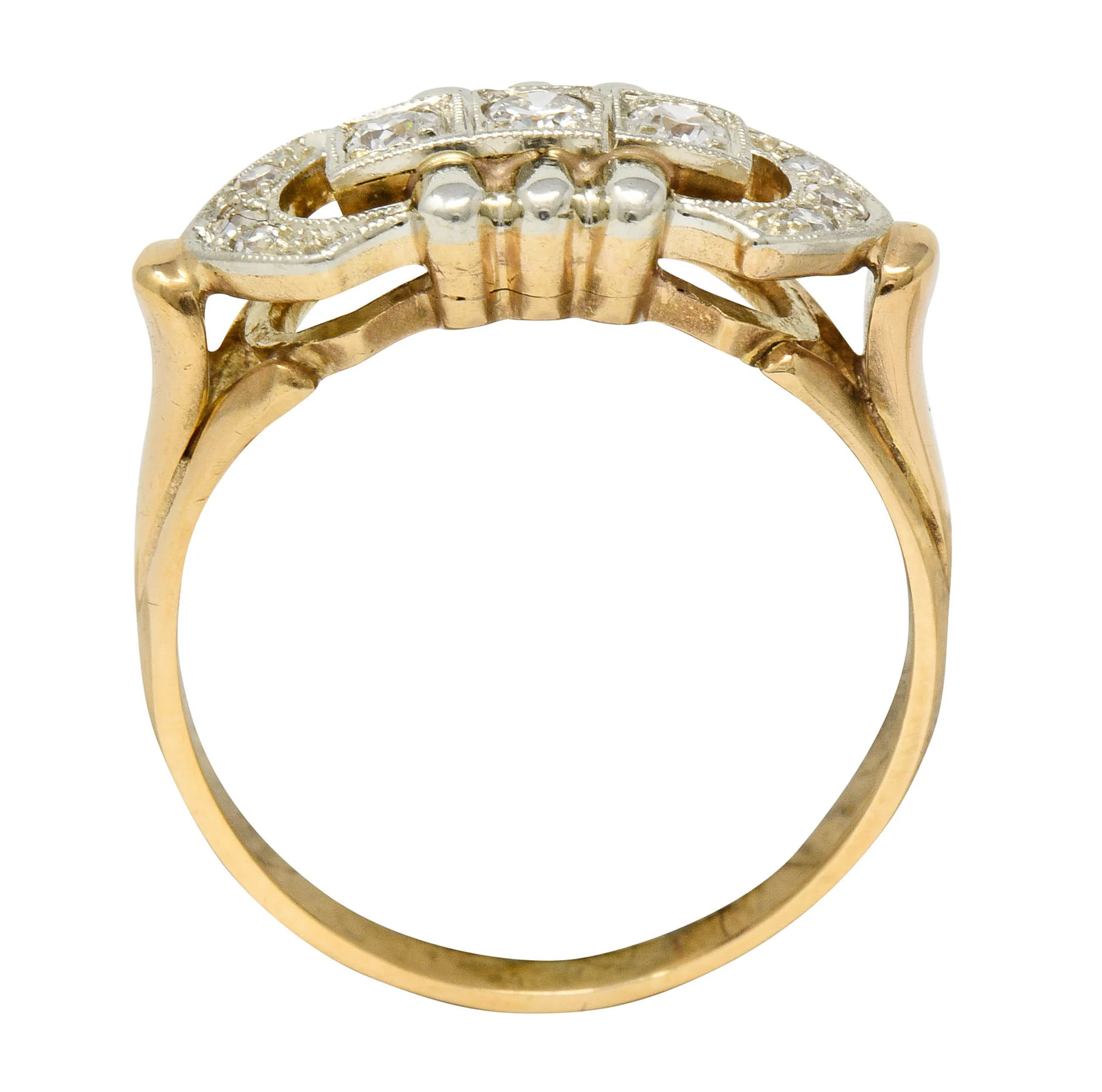 Edwardian Diamond 14 Karat Two-Tone Gold Dinner Ring - Image 7