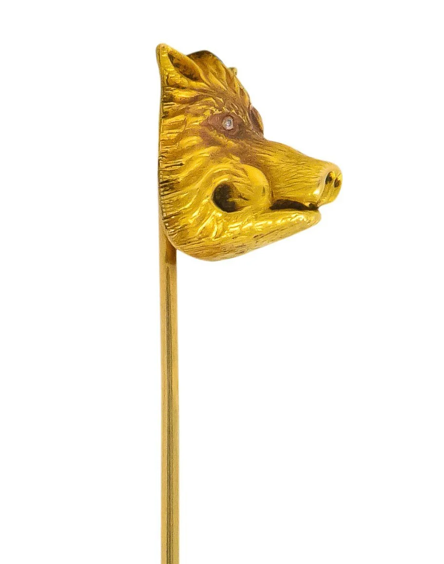 Edwardian Diamond 14 Karat Yellow Gold Boar Stickpin - Image 4