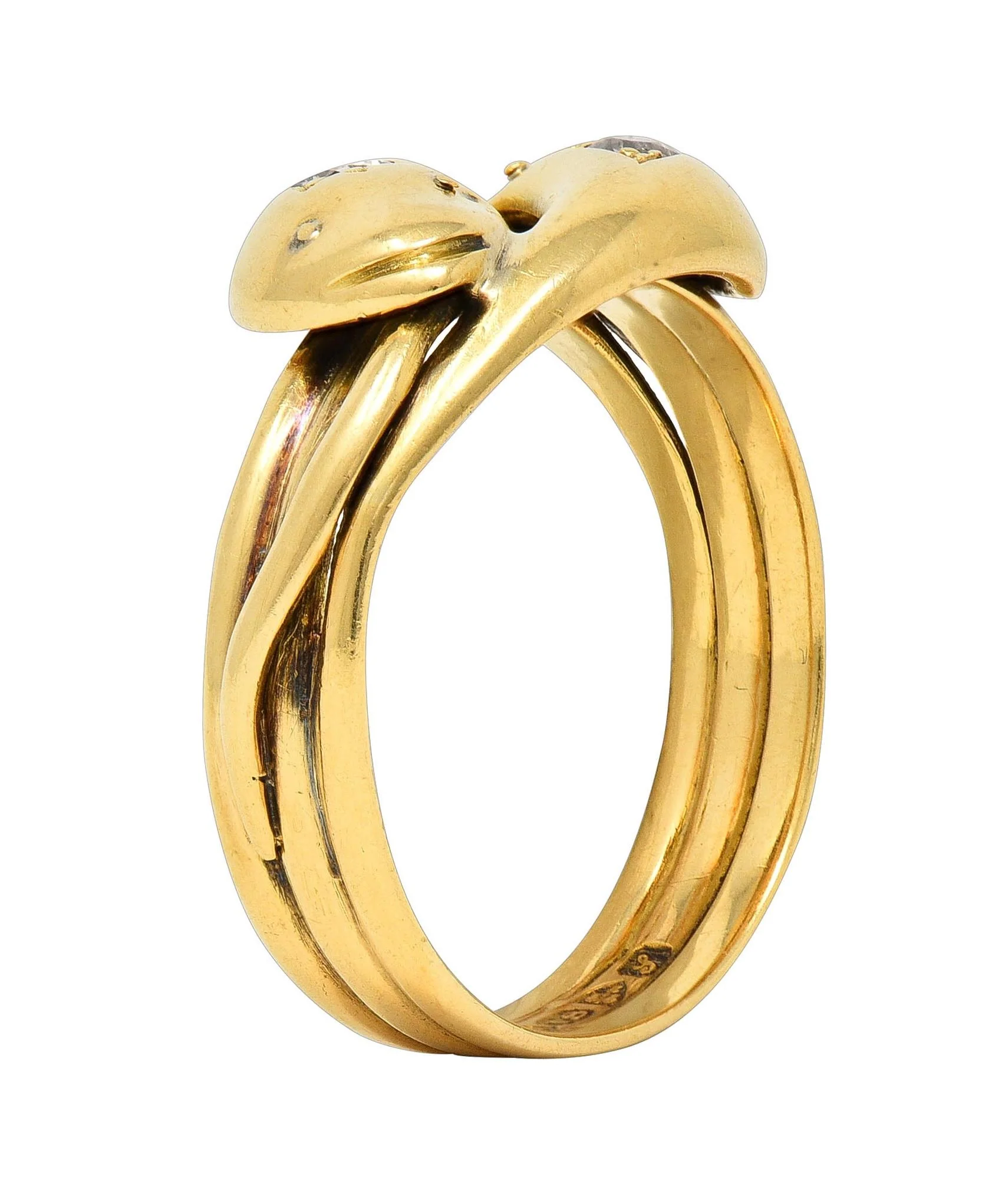 Edwardian Diamond 18 Karat Yellow Gold Antique Men's Double Snake Band Ring - Image 10