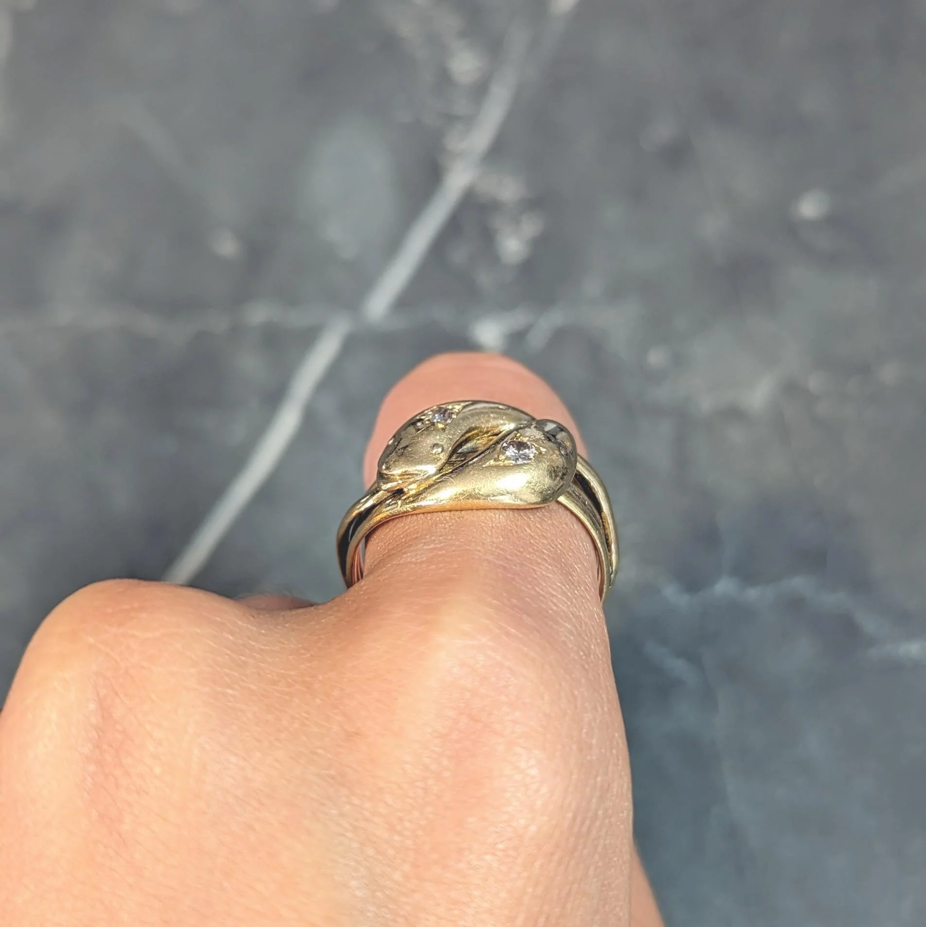 Edwardian Diamond 18 Karat Yellow Gold Antique Men's Double Snake Band Ring - Image 13
