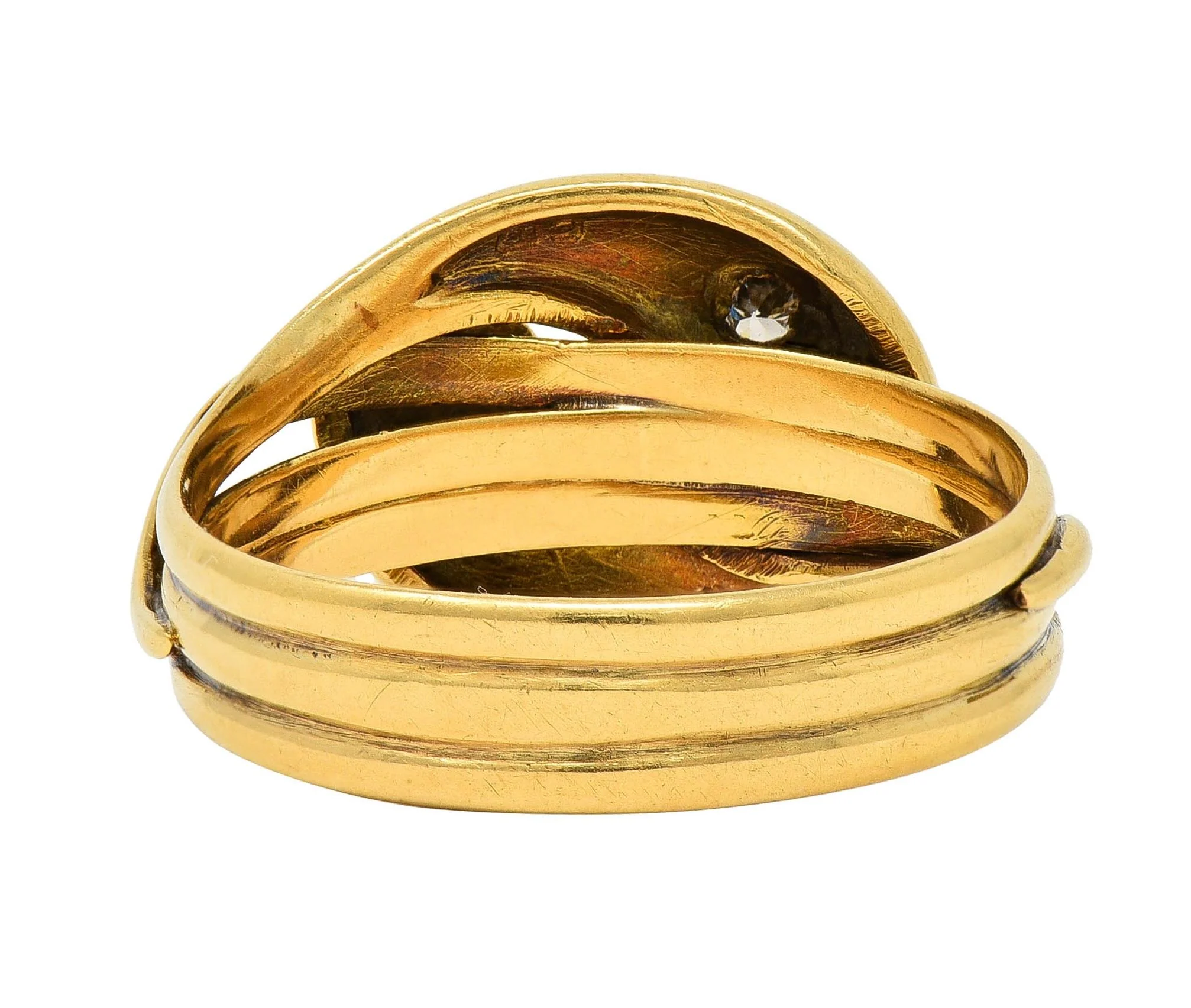 Edwardian Diamond 18 Karat Yellow Gold Antique Men's Double Snake Band Ring - Image 5