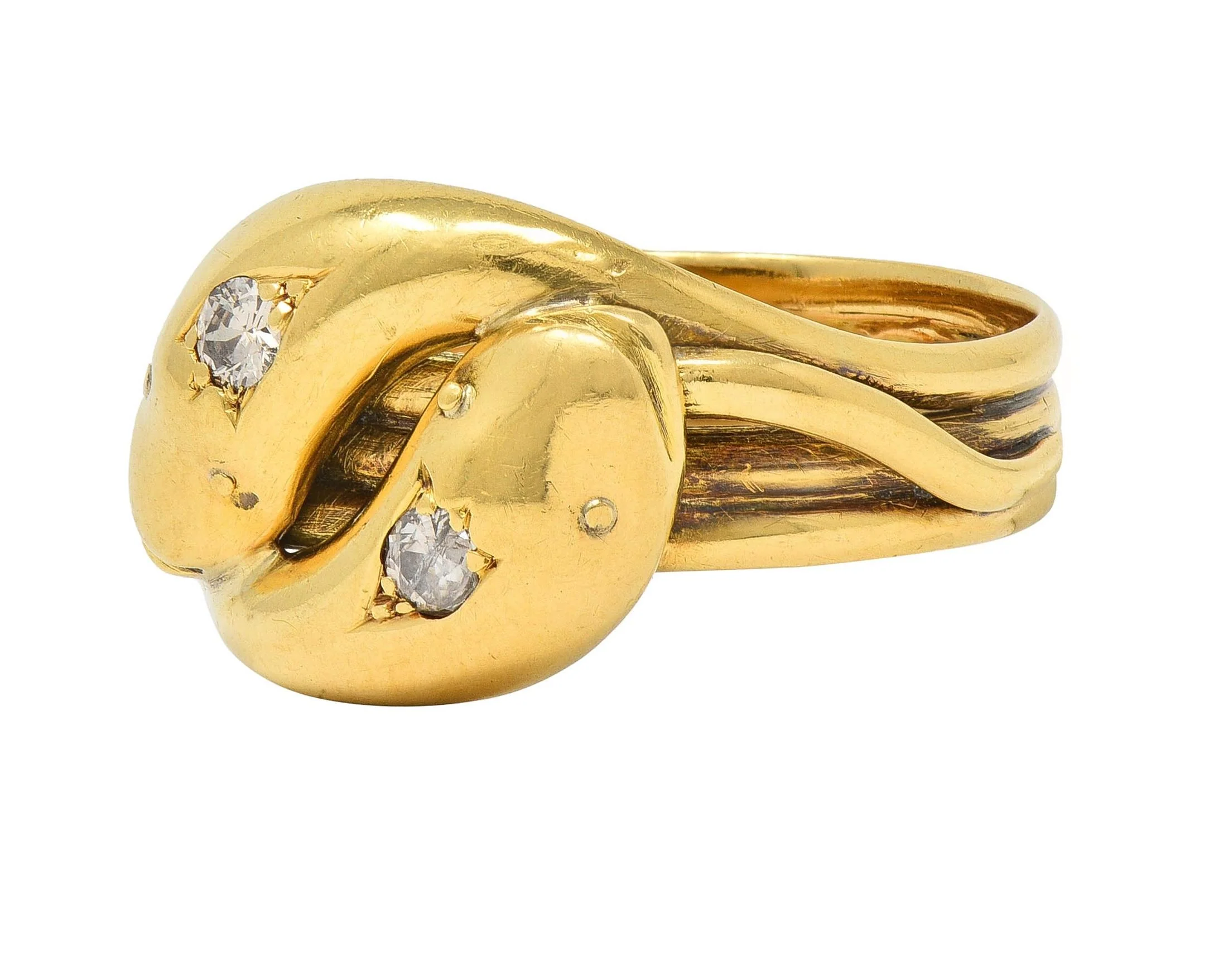 Edwardian Diamond 18 Karat Yellow Gold Antique Men's Double Snake Band Ring - Image 7