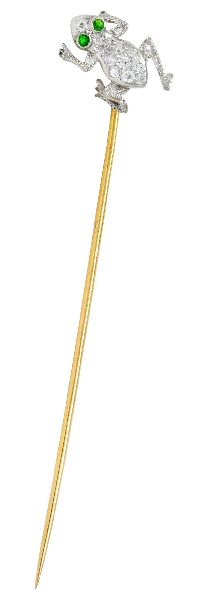 Edwardian Diamond Demantoid Garnet Platinum Gold Frog Stickpin - Image 5