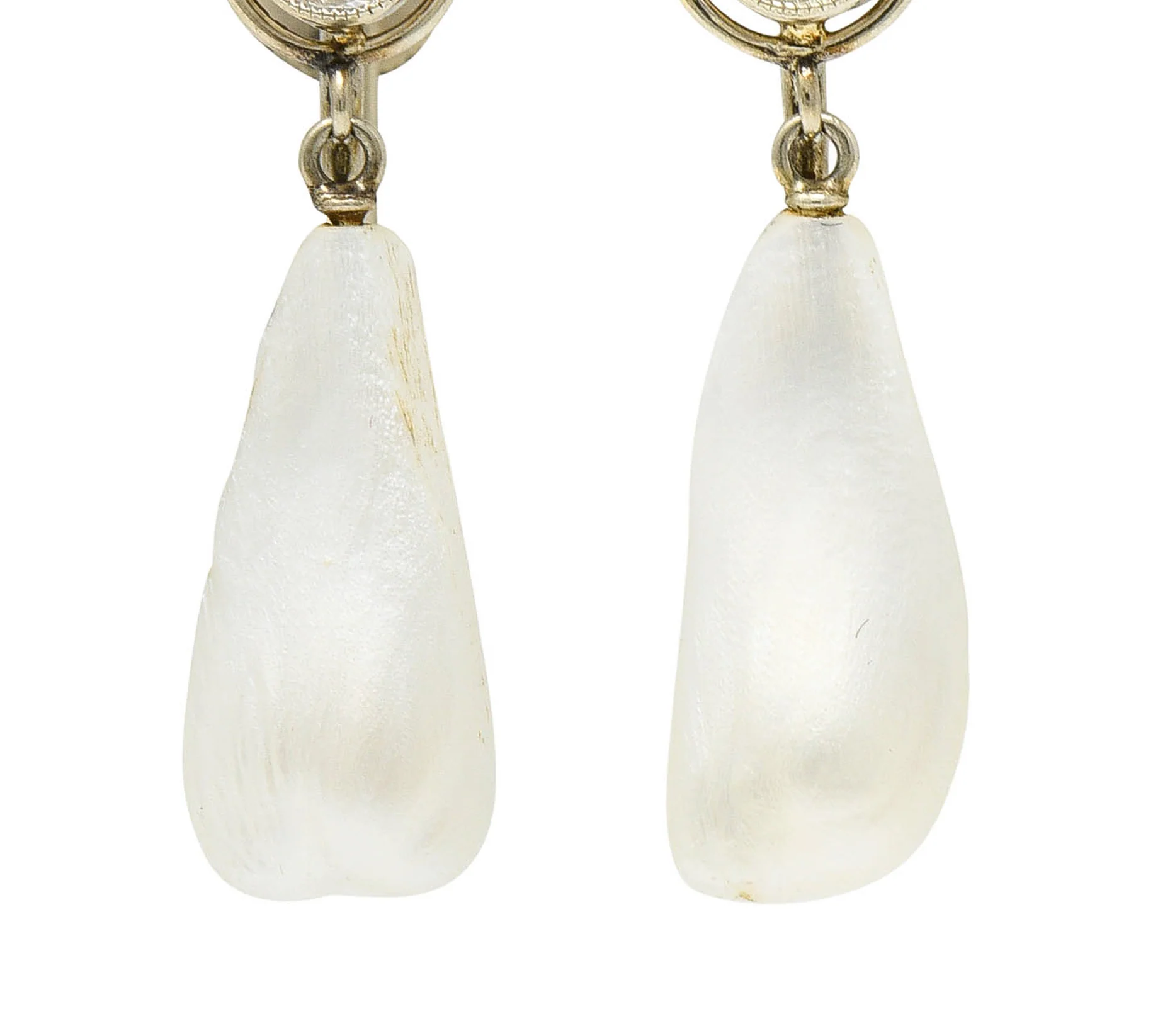 Edwardian Diamond Dogtooth Pearl 18 Karat White Gold Screwback Earrings - Image 5