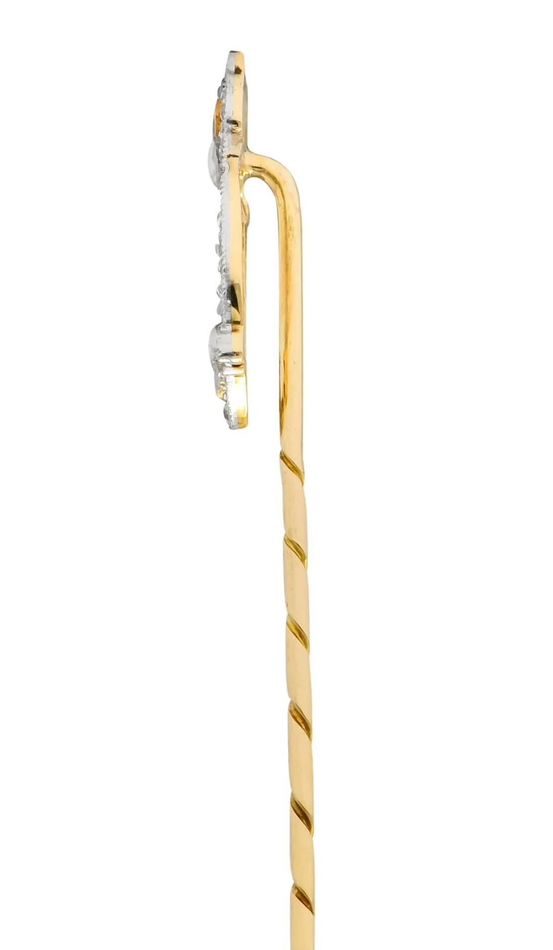 Edwardian Diamond Emerald Platinum-Topped 14 Karat Gold Owl Stickpin - Image 3