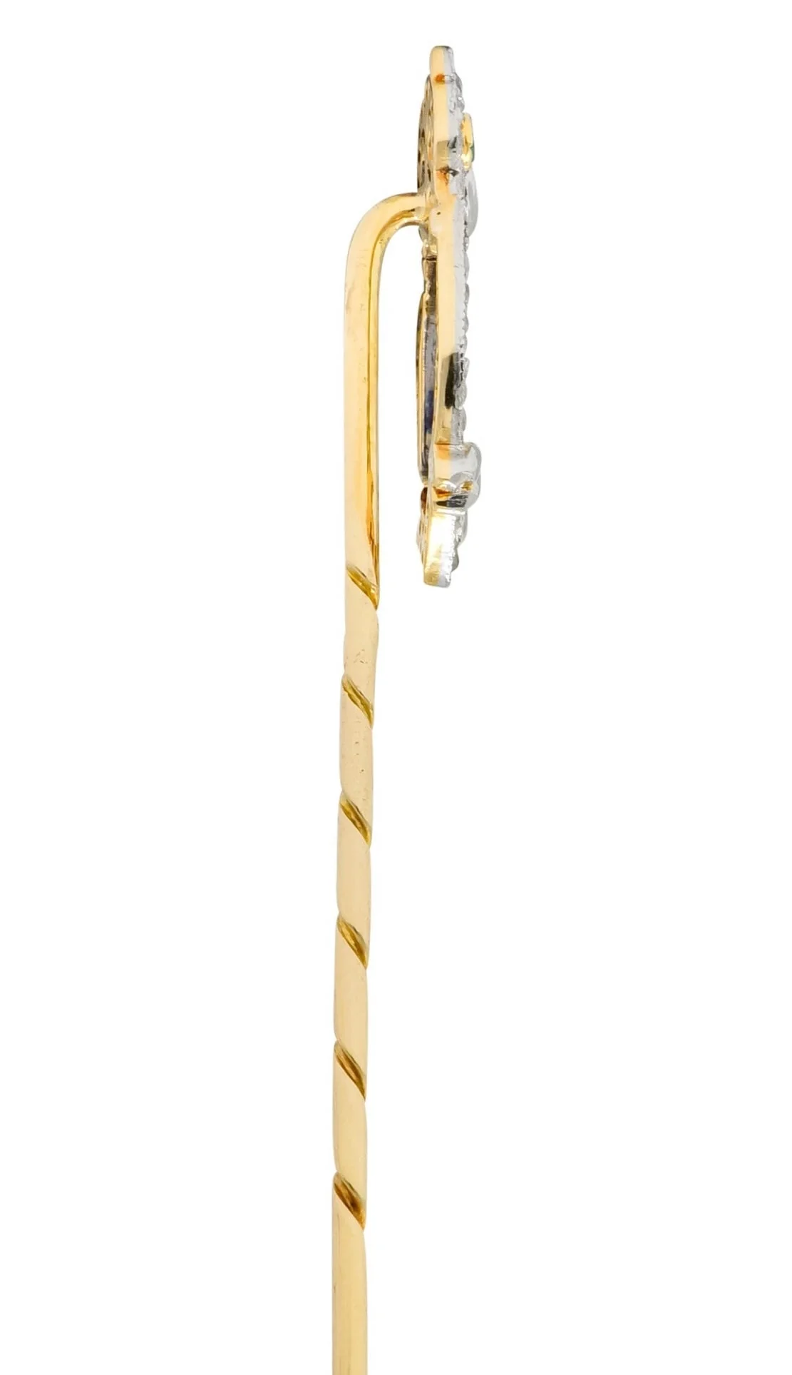 Edwardian Diamond Emerald Platinum-Topped 14 Karat Gold Owl Stickpin - Image 5