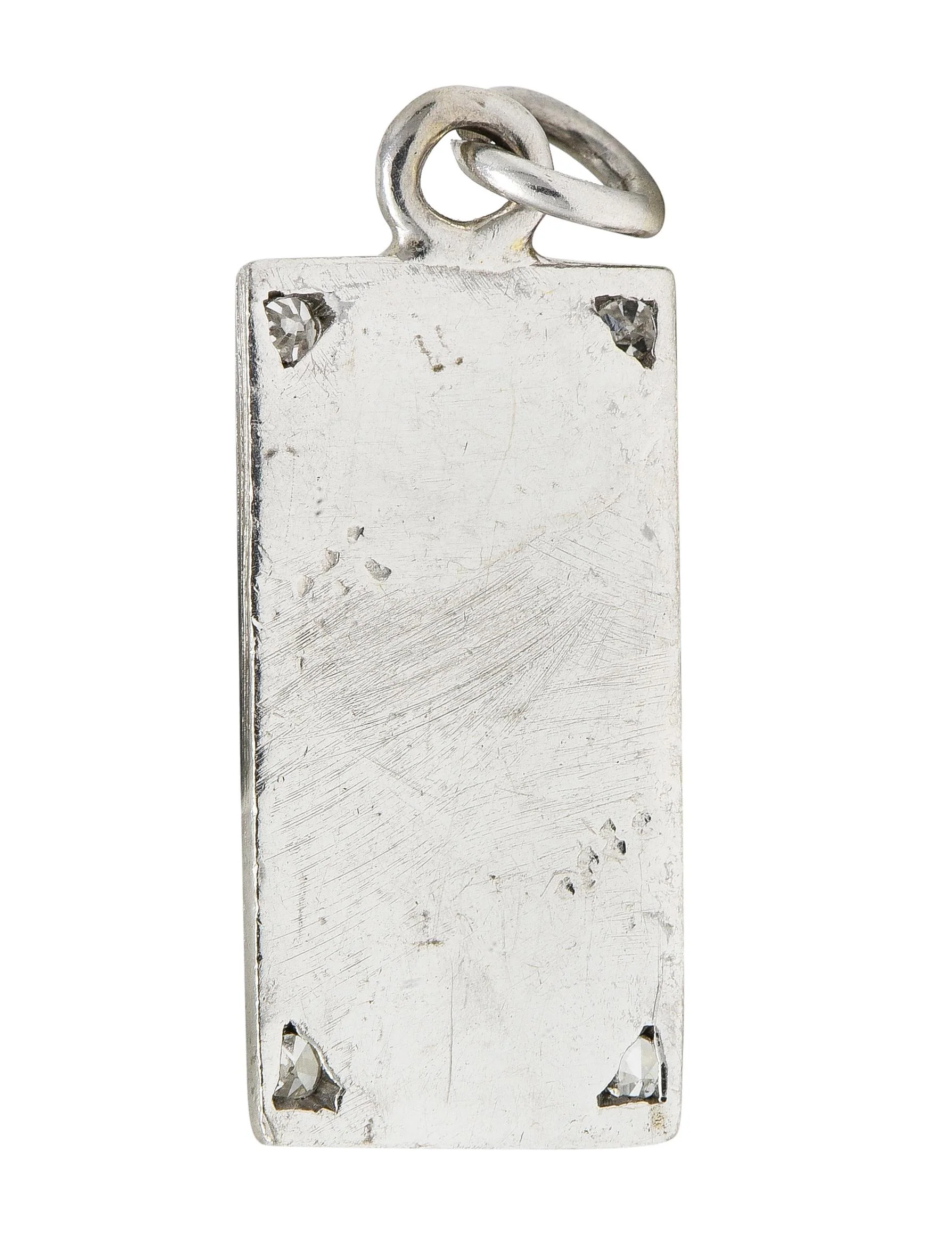 Edwardian Diamond Enamel Platinum Belmont Park Antique Horse Race Program Charm - Image 6