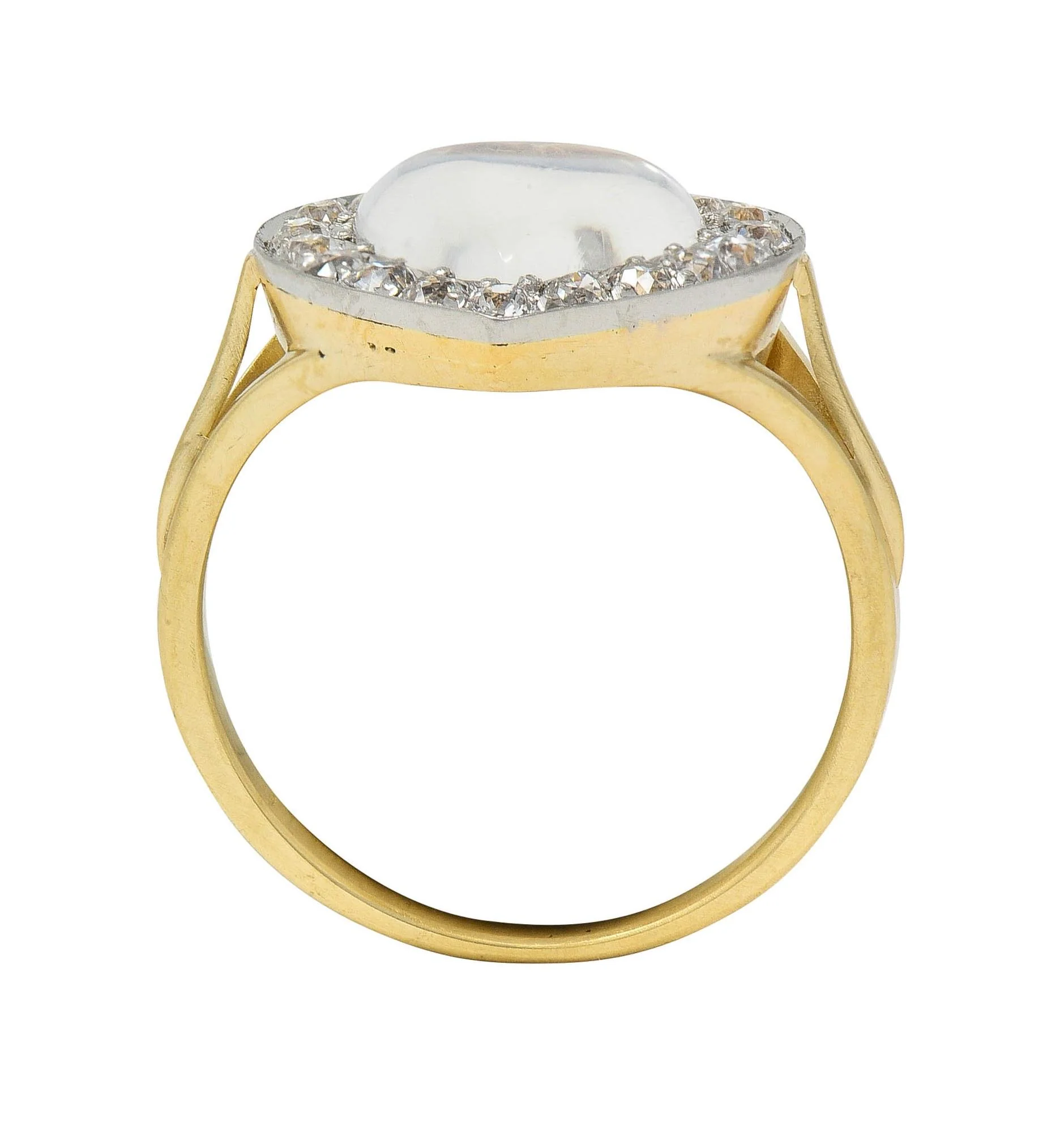 Edwardian Diamond Moonstone Platinum 14 Karat Gold Antique Heart Halo Ring - Image 10