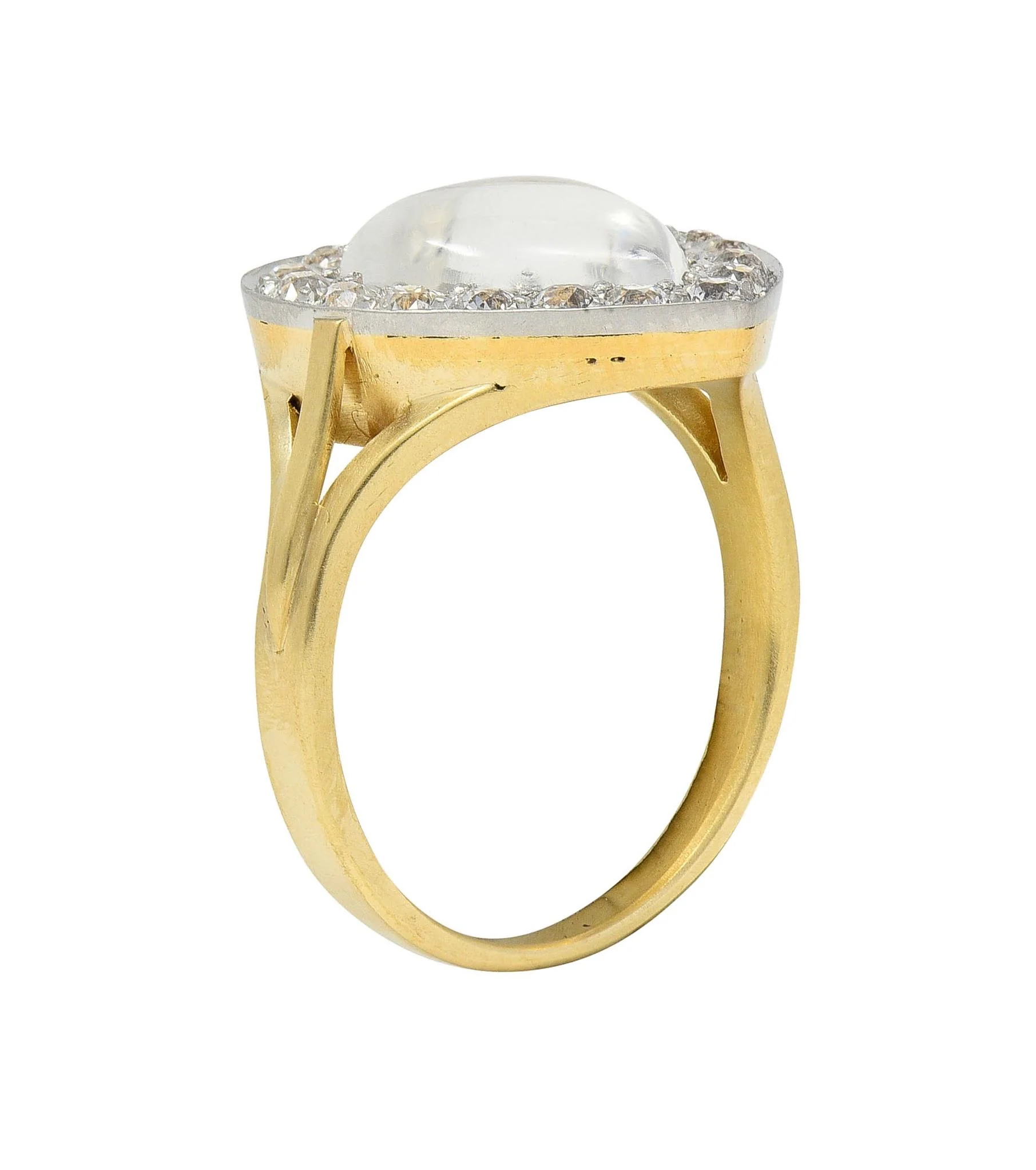 Edwardian Diamond Moonstone Platinum 14 Karat Gold Antique Heart Halo Ring - Image 11
