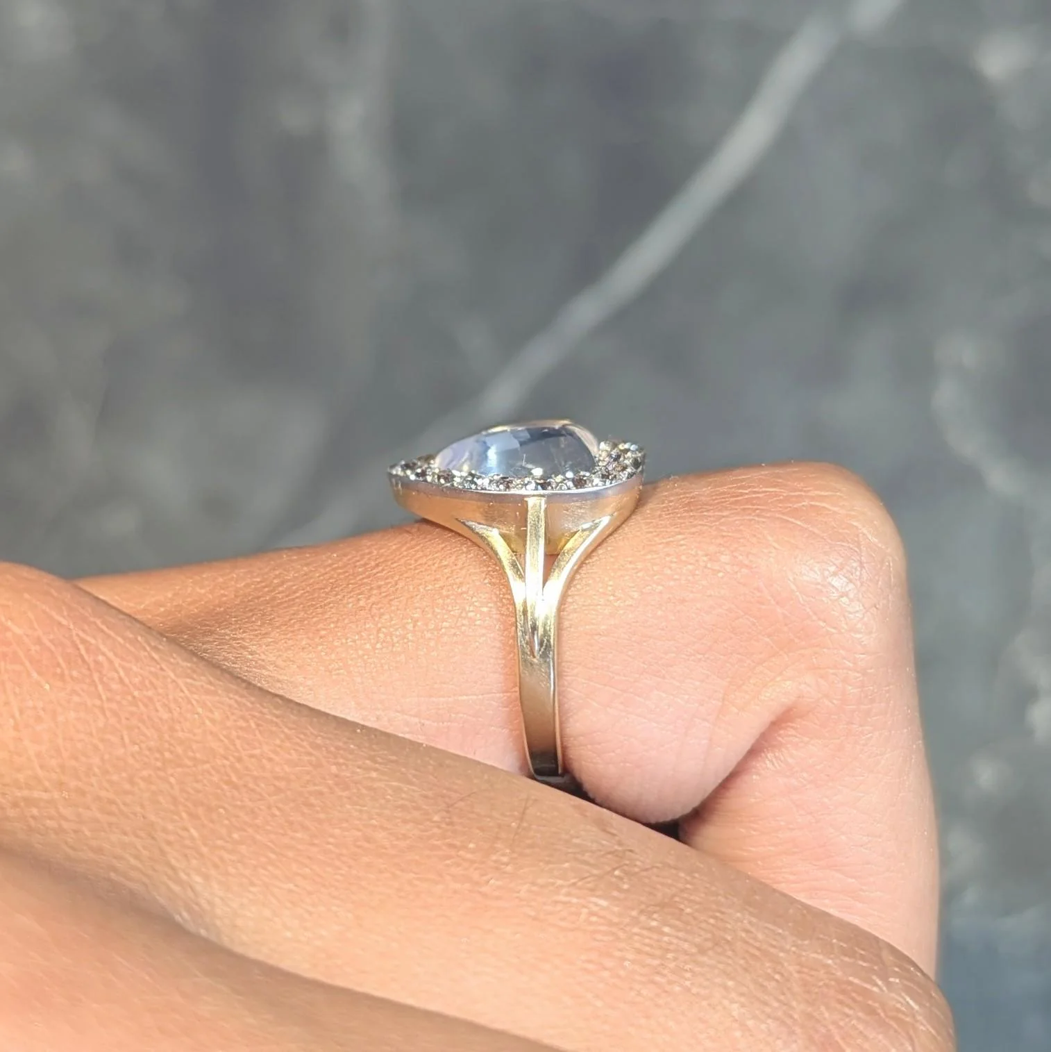 Edwardian Diamond Moonstone Platinum 14 Karat Gold Antique Heart Halo Ring - Image 16
