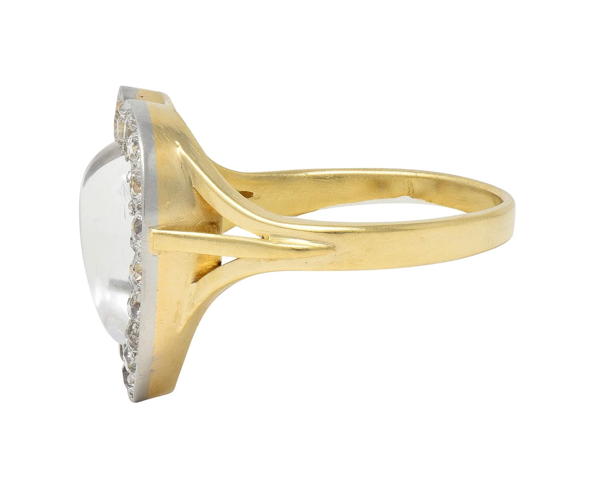 Edwardian Diamond Moonstone Platinum 14 Karat Gold Antique Heart Halo Ring - Image 5