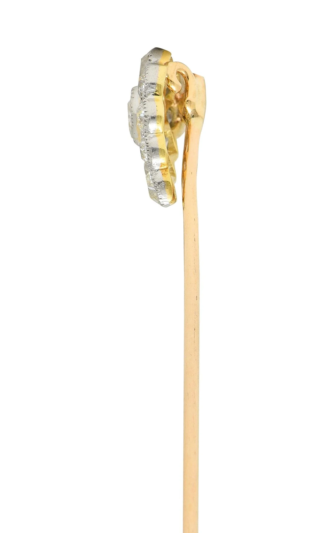 Edwardian Diamond Platinum 14 Karat Yellow Gold Antique Pear Stickpin - Image 3