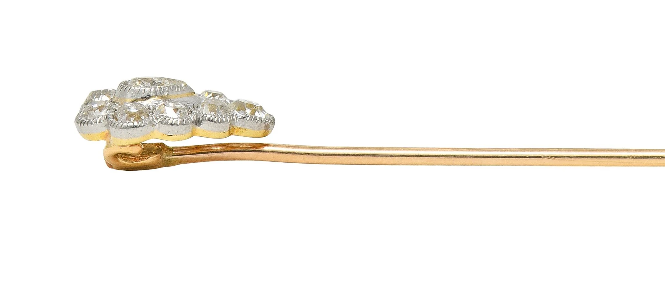 Edwardian Diamond Platinum 14 Karat Yellow Gold Antique Pear Stickpin - Image 6