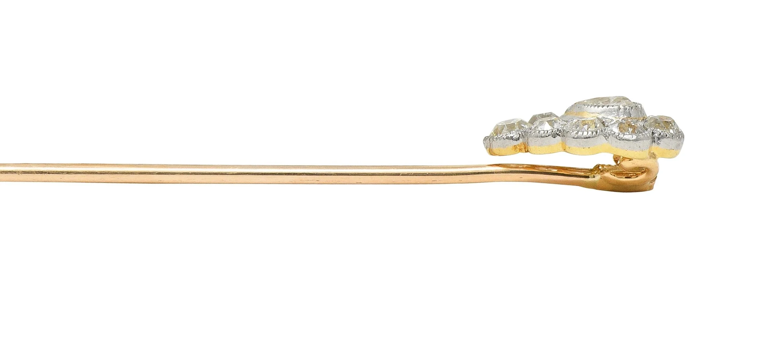 Edwardian Diamond Platinum 14 Karat Yellow Gold Antique Pear Stickpin - Image 7