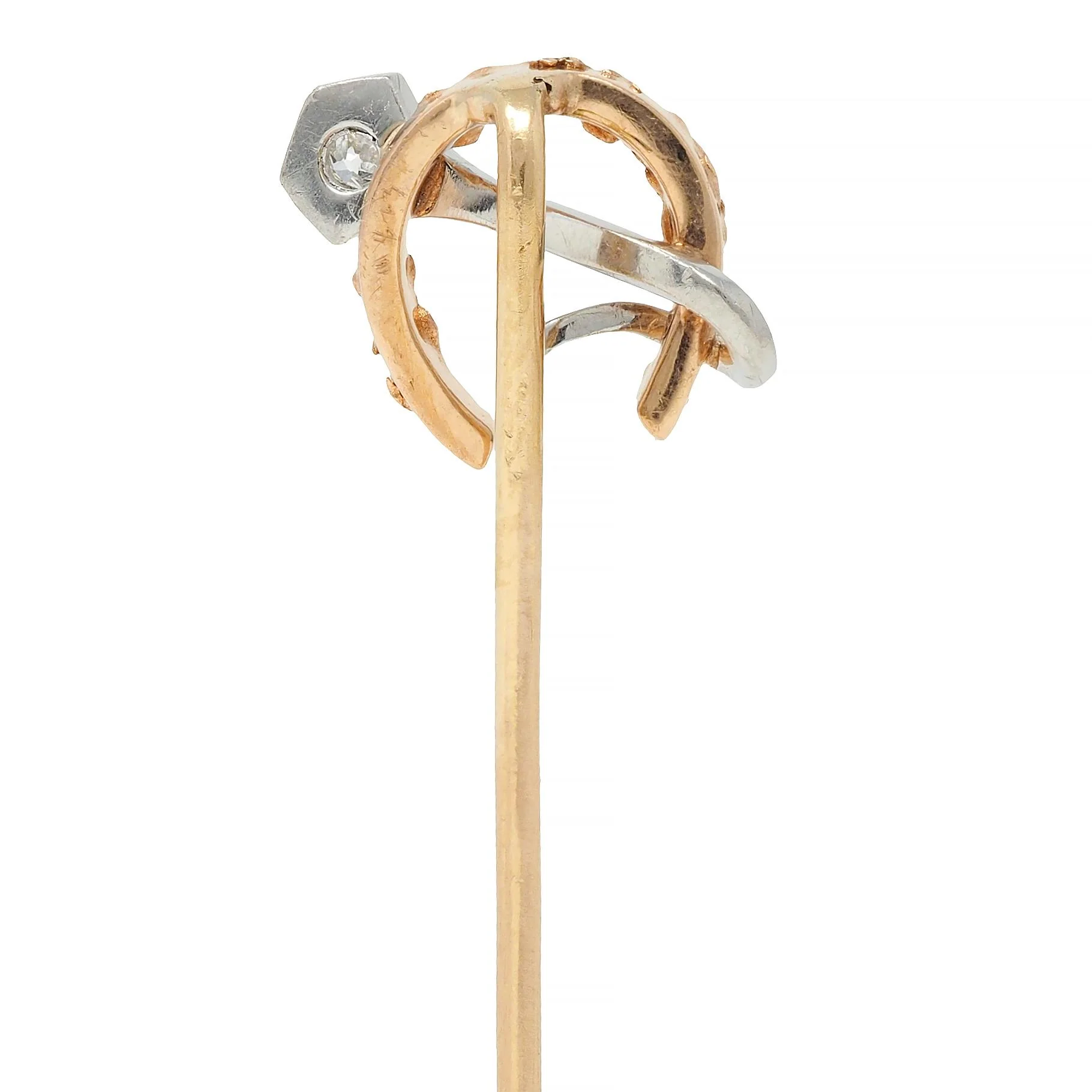 Edwardian Diamond Platinum 18 Karat Gold Antique Horseshoe Stake Stickpin - Image 4