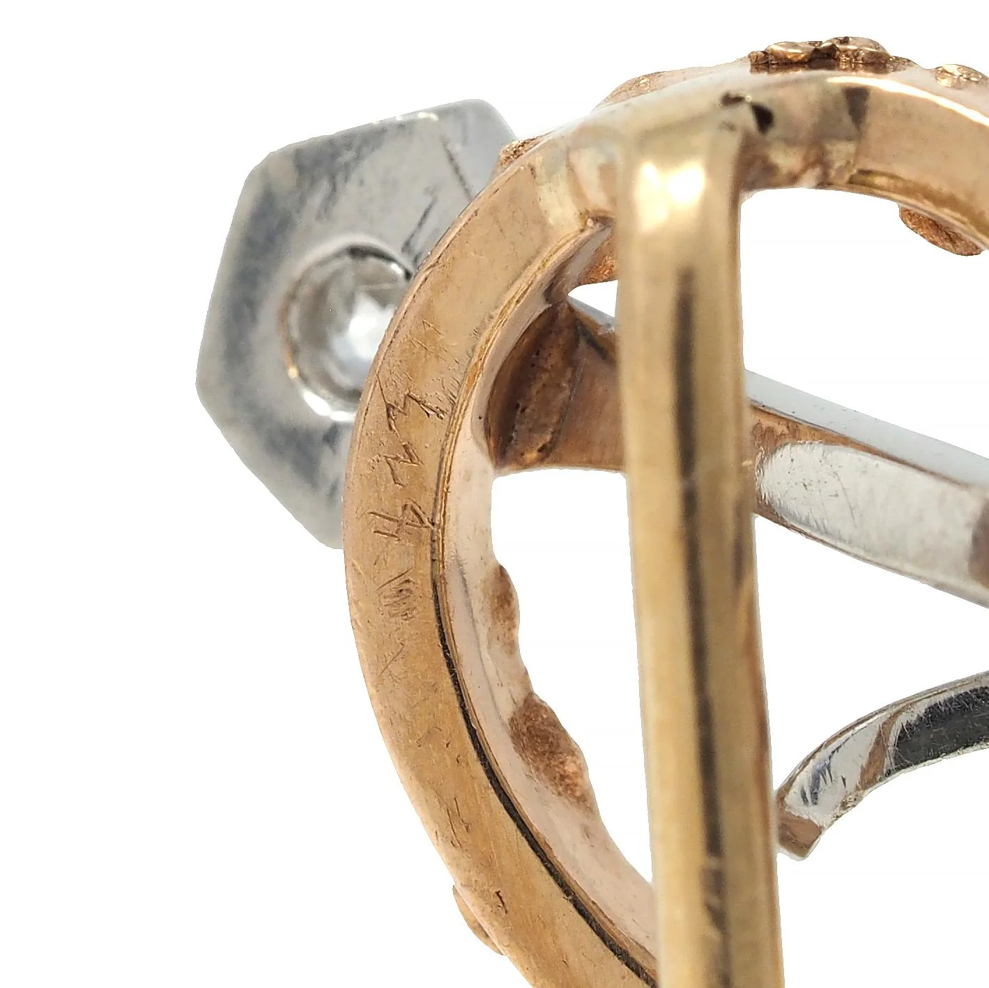 Edwardian Diamond Platinum 18 Karat Gold Antique Horseshoe Stake Stickpin - Image 6