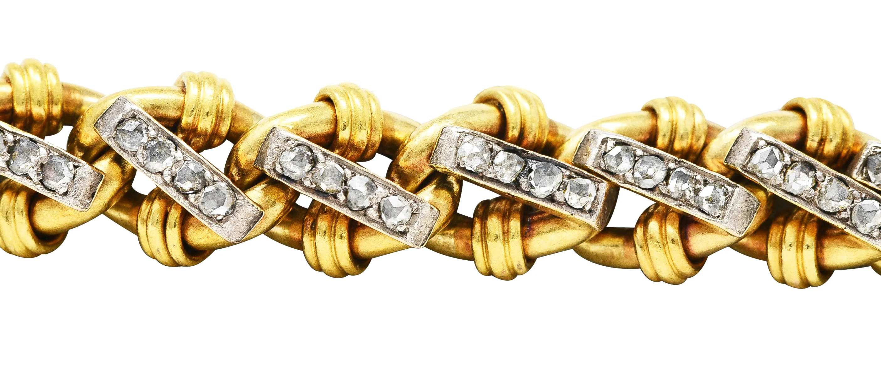 Edwardian Diamond Platinum 18 Karat Yellow Gold Antique Curb Link Bracelet - Image 3