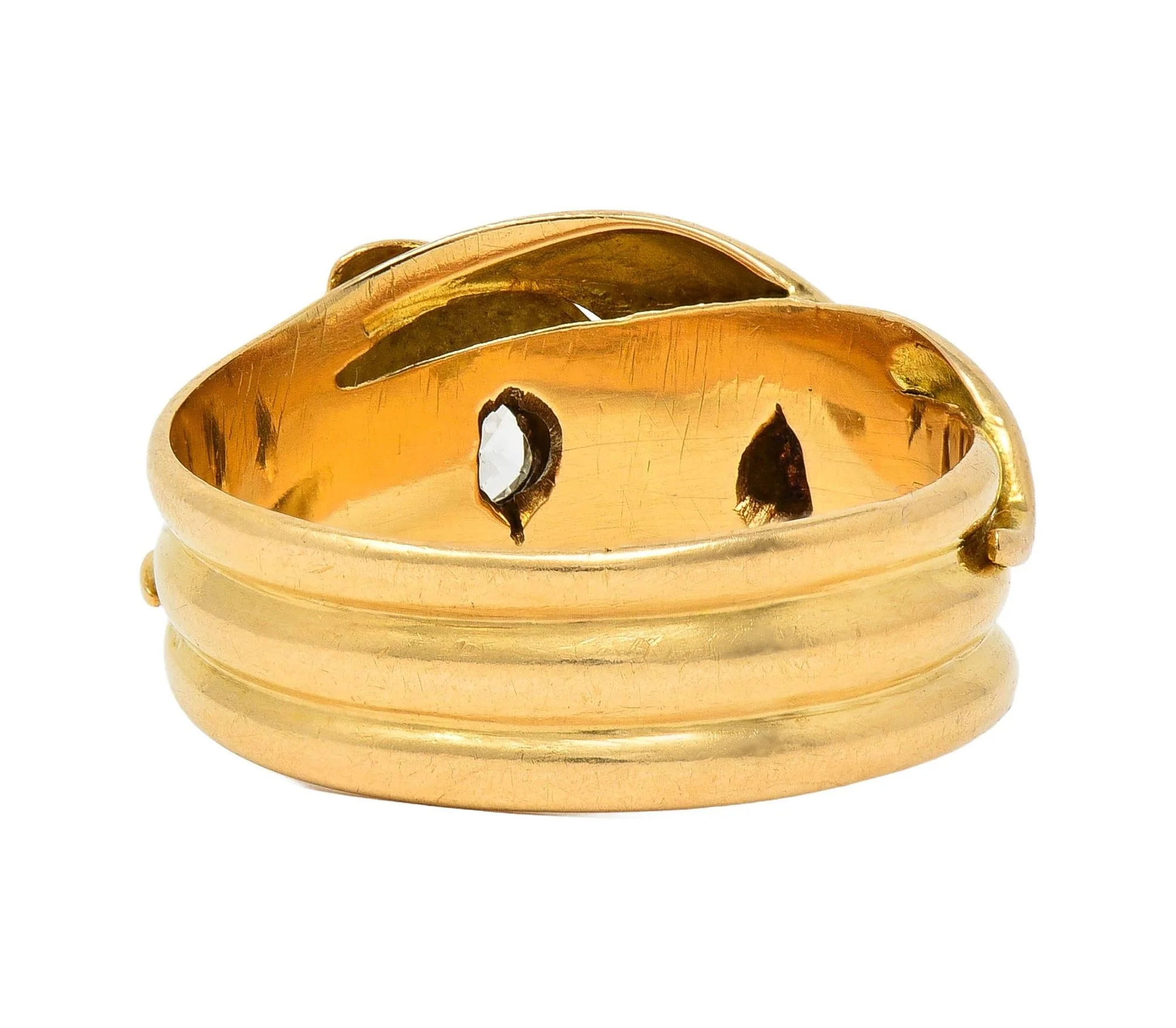 Edwardian Diamond Platinum 18 Karat Yellow Gold Antique Entwined Snake Unisex Band Ring - Image 3