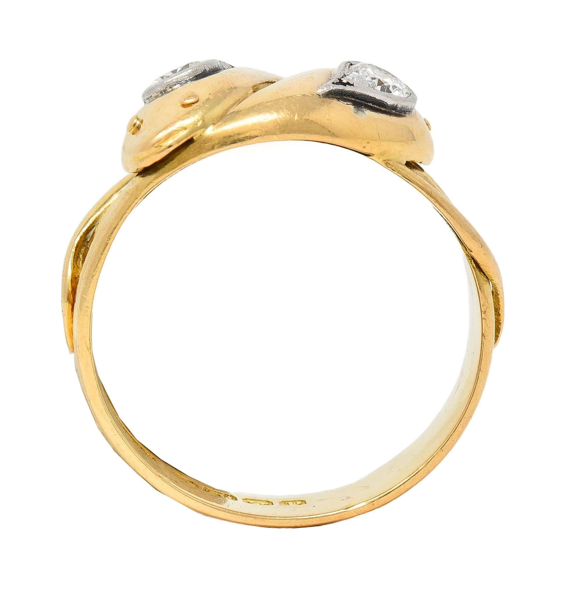 Edwardian Diamond Platinum 18 Karat Yellow Gold Antique Entwined Snake Unisex Band Ring - Image 6