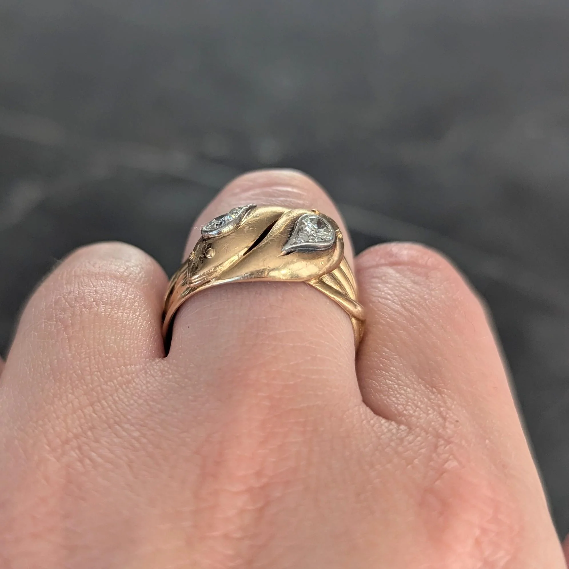 Edwardian Diamond Platinum 18 Karat Yellow Gold Antique Entwined Snake Unisex Band Ring - Image 9