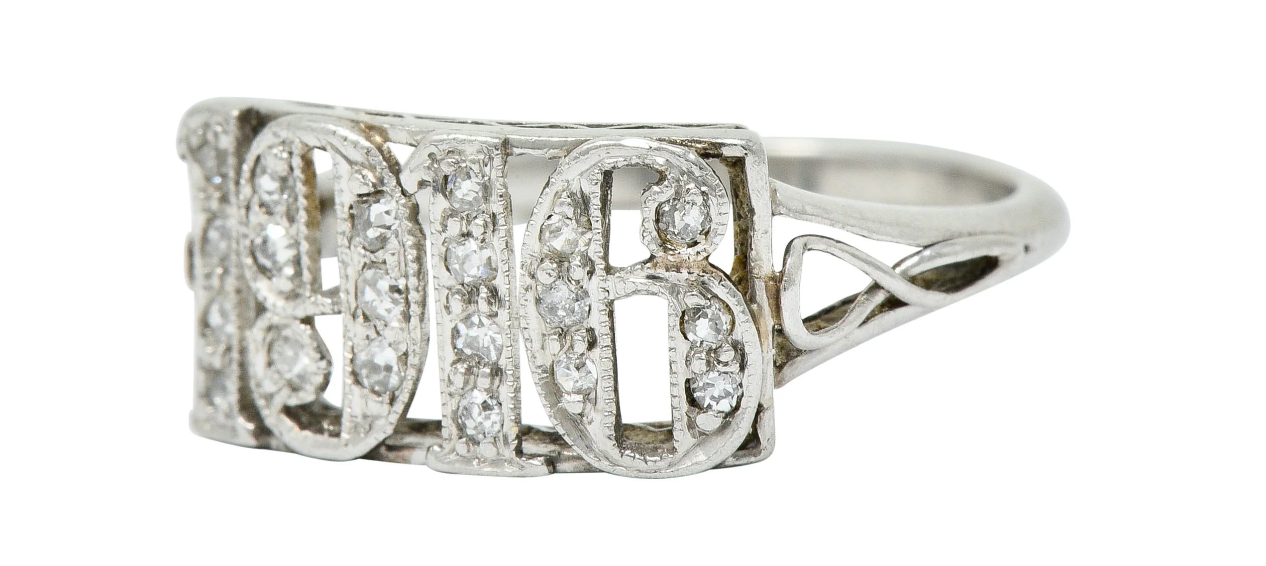 Edwardian Diamond Platinum 1916 Date Ring - Image 6