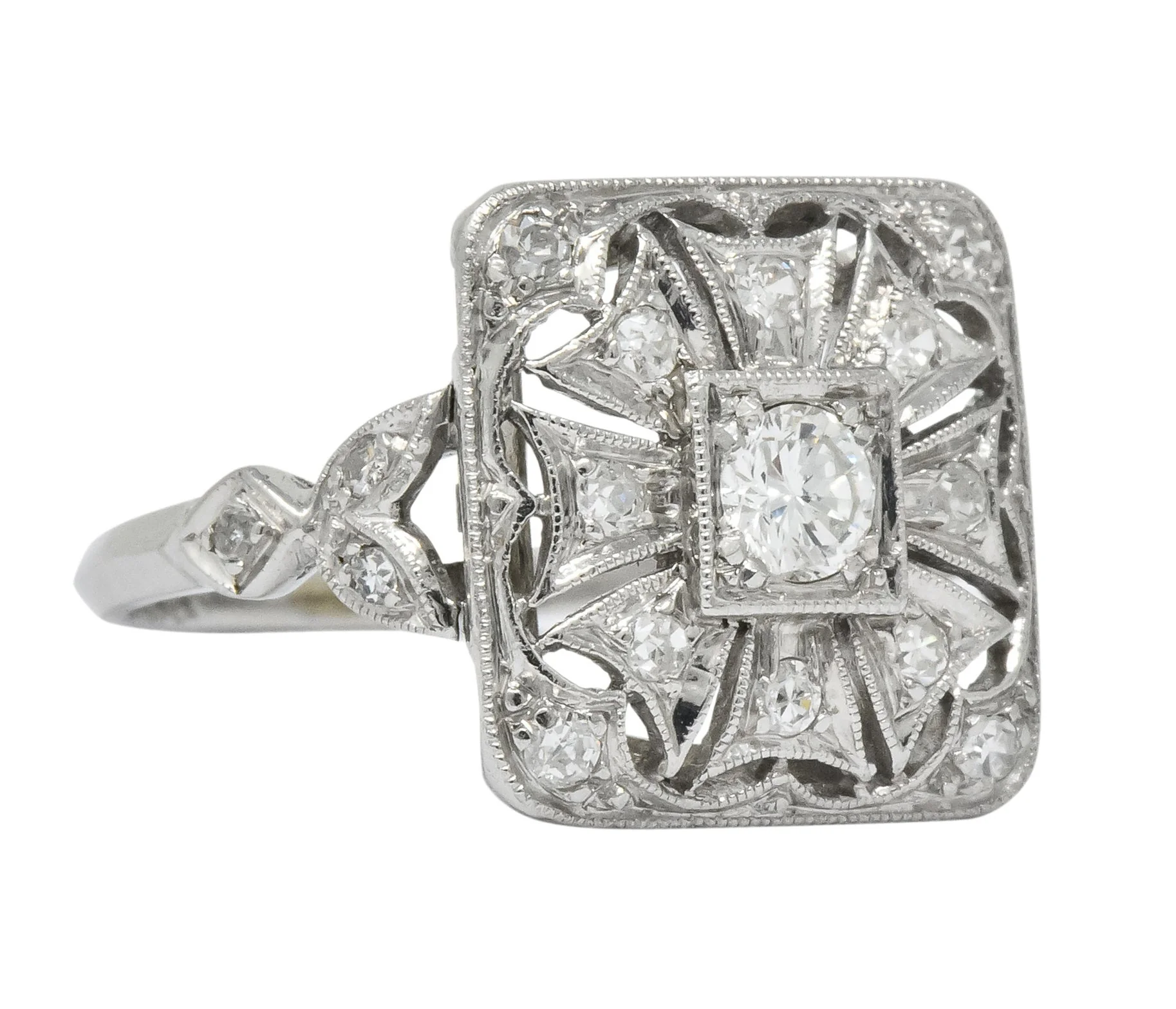 Edwardian Diamond Platinum Geometric Dinner Ring - Image 2